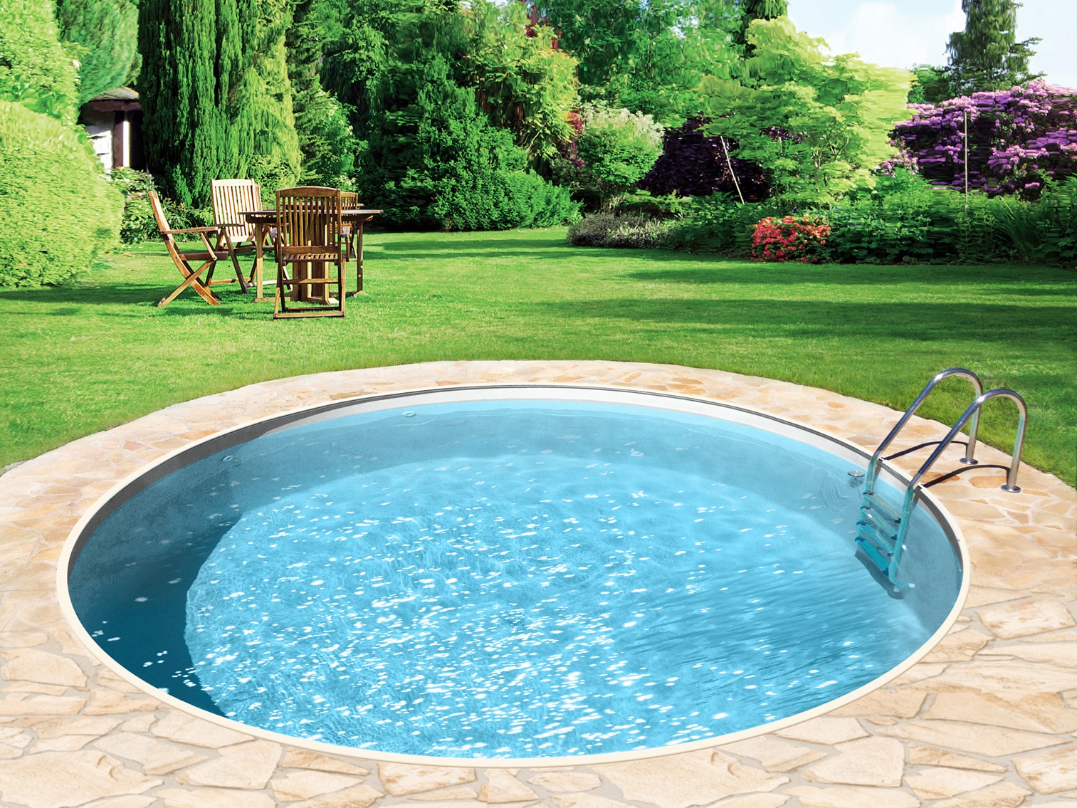my POOL BWT Rundpool »mit sandfarbener Folie für den Karibik Look«, (Komplett-Set, 7 tlg.), Höhe: 150 cm, in versch. Größen verfügbar