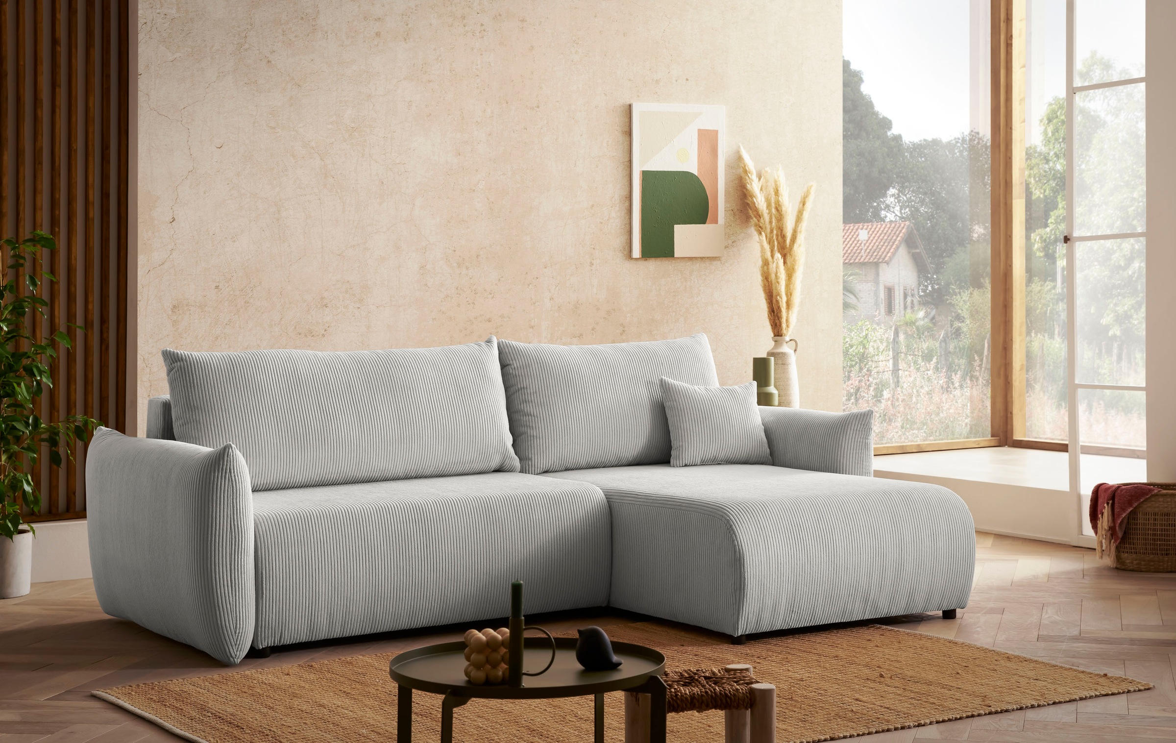 INOSIGN Ecksofa »MAVAS Schlafsofa mit Bettkasten, L-Form,«, ca.257/127cm (Liegefläche 212/145 cm), Cord, Chenille, Struktur