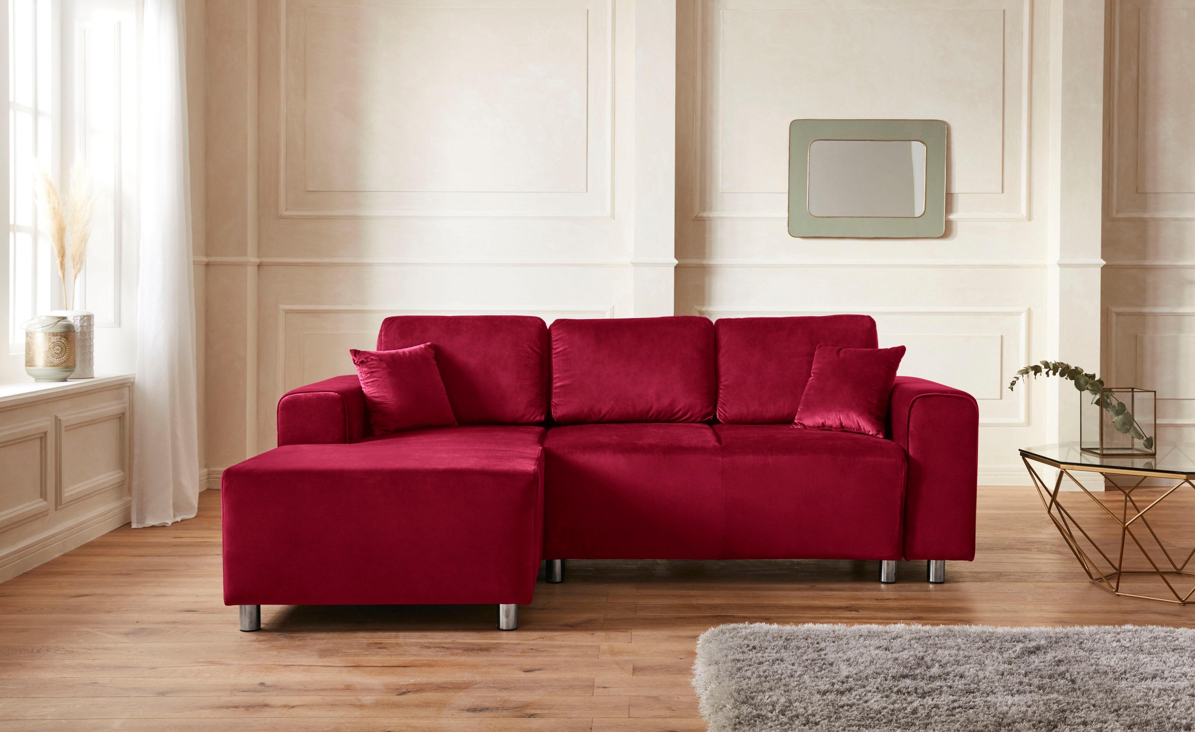 Home affaire Ecksofa »Györ«, L-Form, wahlweise mit Bettfunktion und Bettkasten incl. 2 Zierkissen