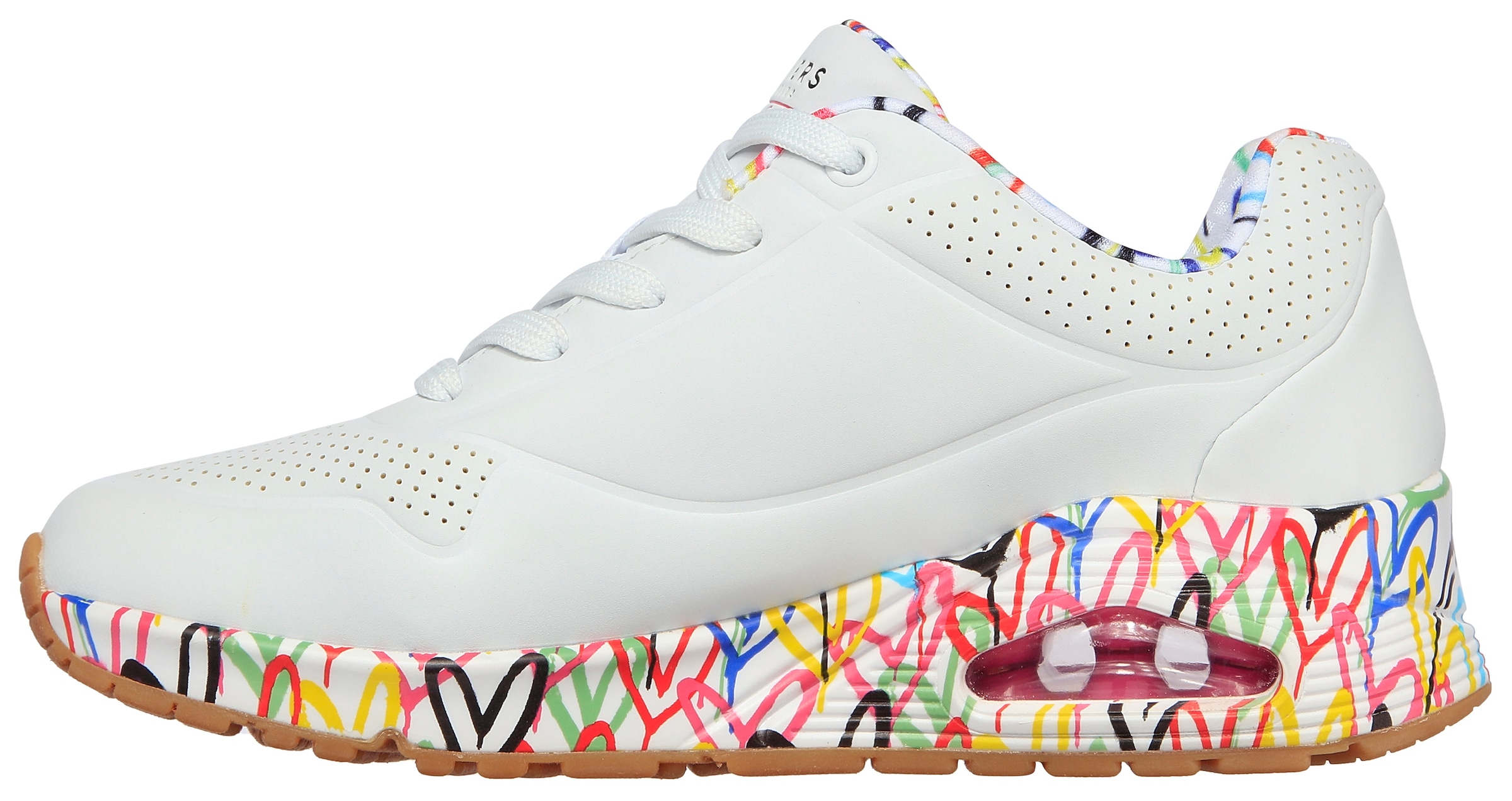 Skechers Wedgesneaker »UNO-LOVING LOVE«, mit coolem Graffiti-Print, Freizeitschuh, Halbschuh, Schnürschuh