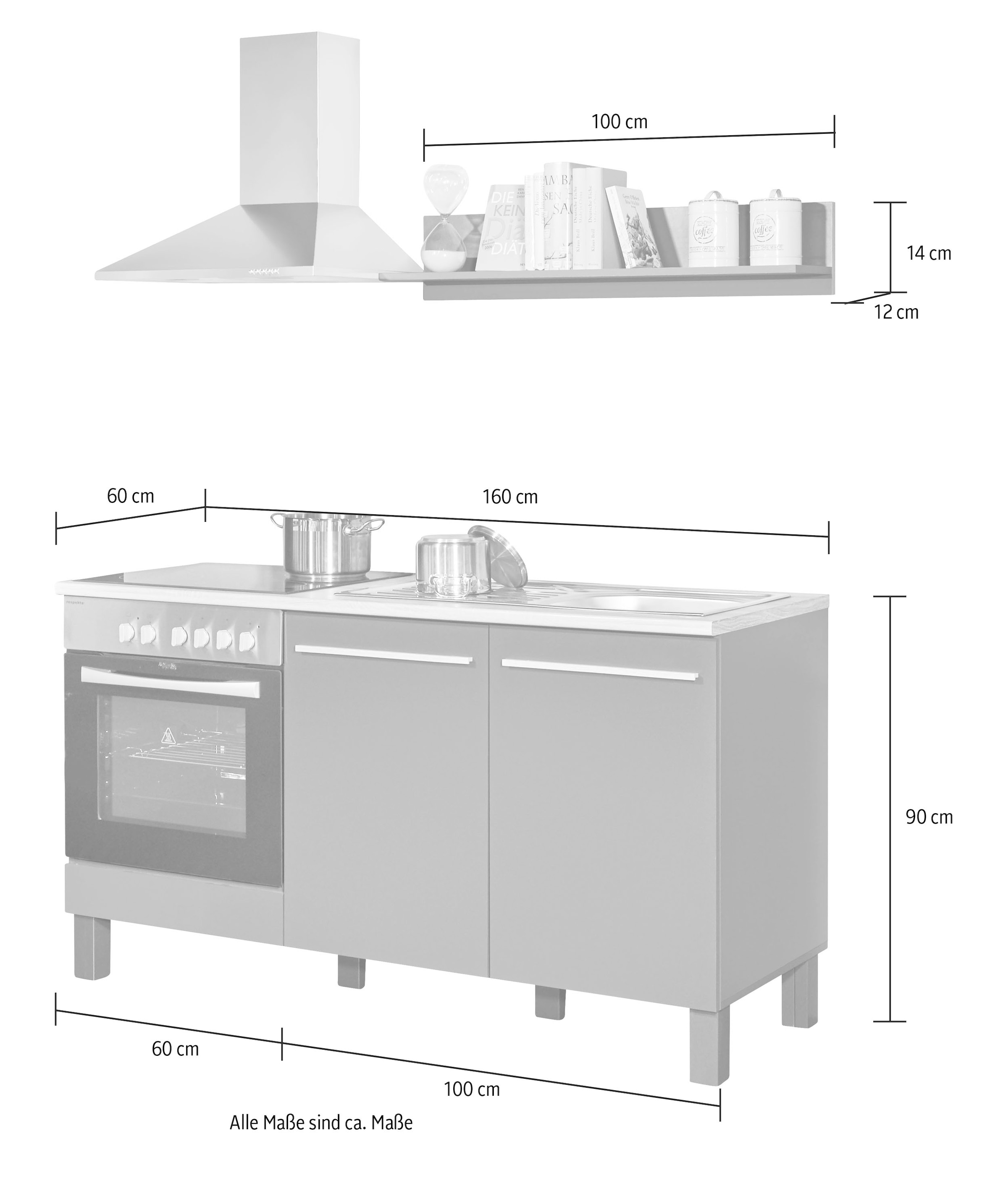 BASIC by Balculina Pantryküche »Bilberry«, Breite 160 cm