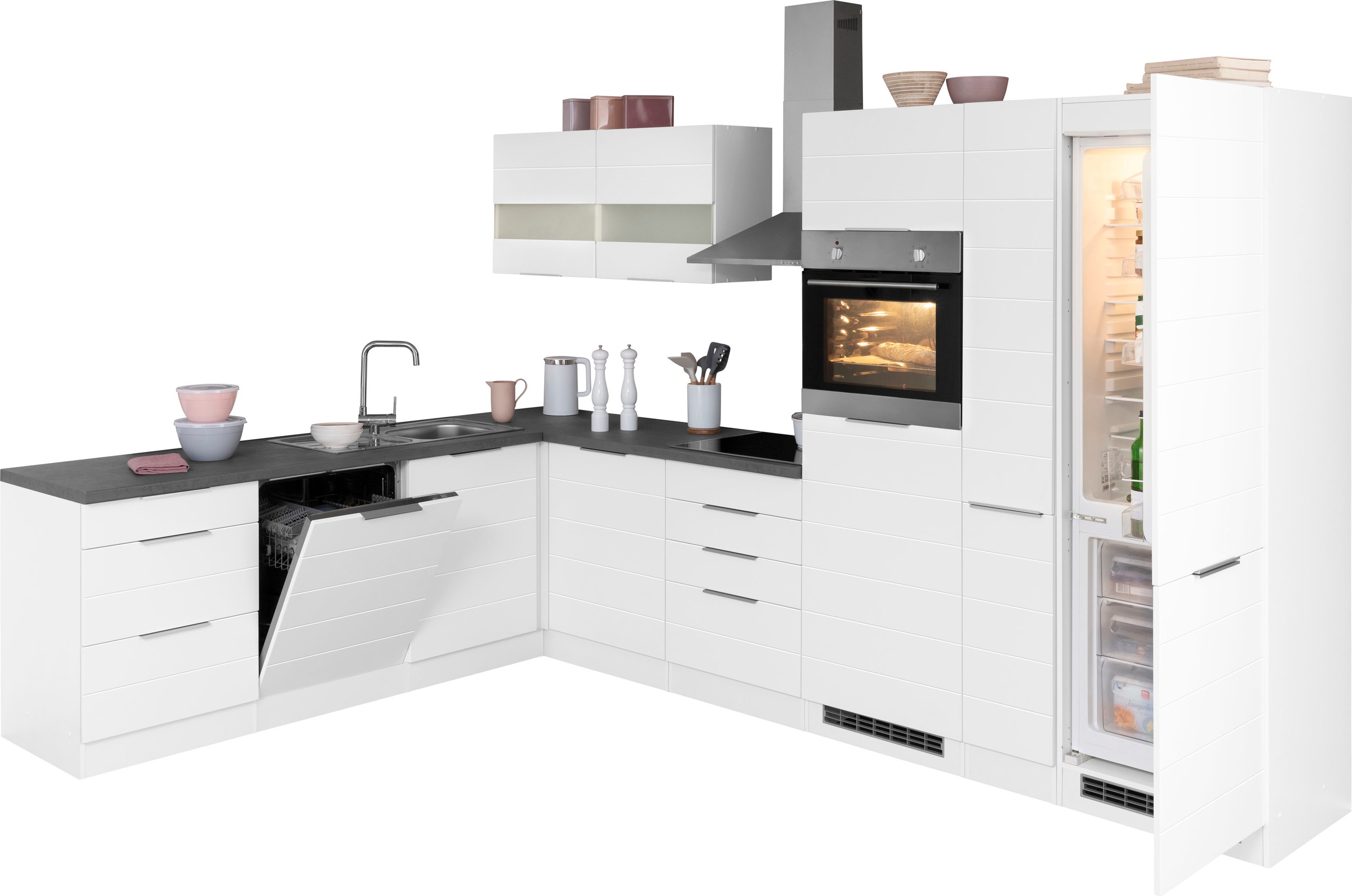 KOCHSTATION Winkelküche »KS-Luhe«, Stellbreite 240x330 cm, wahlweise mit oder ohne E-Geräten, MDF-Fronten