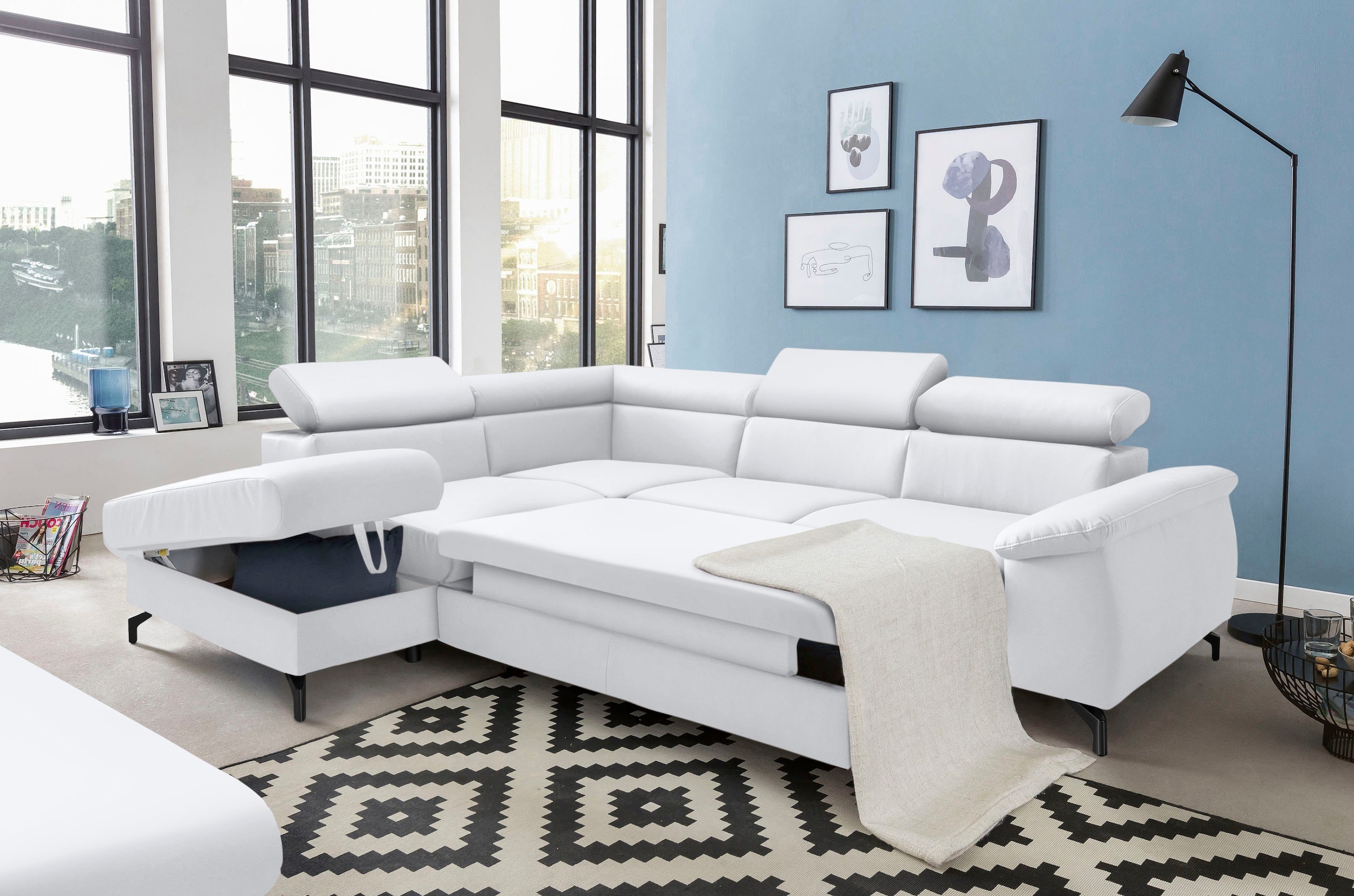 COTTA Polstergarnitur »Komaris L-Form«, (Set), Set bestehend aus: Ecksofa mit Kopfteilverstellung & Hocker