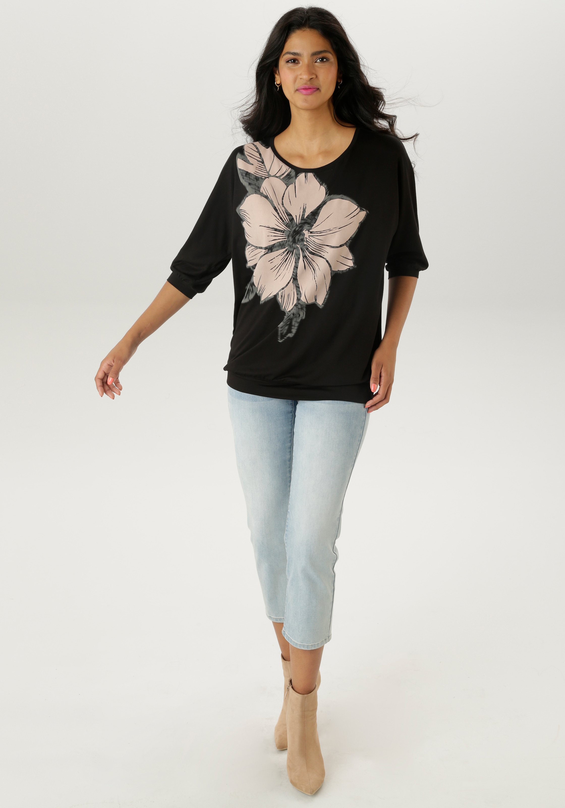 Aniston SELECTED Fledermausshirt, mit großem Front-Blumendruck