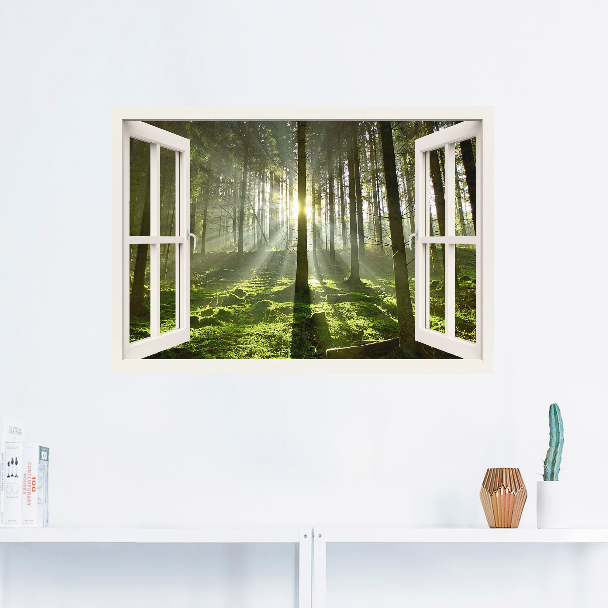 Artland Wandbild »Fensterblick - Wald im Gegenlicht«, Fensterblick, (1 St.),  als Leinwandbild, Wandaufkleber oder Poster in versch. Größen auf Raten  kaufen