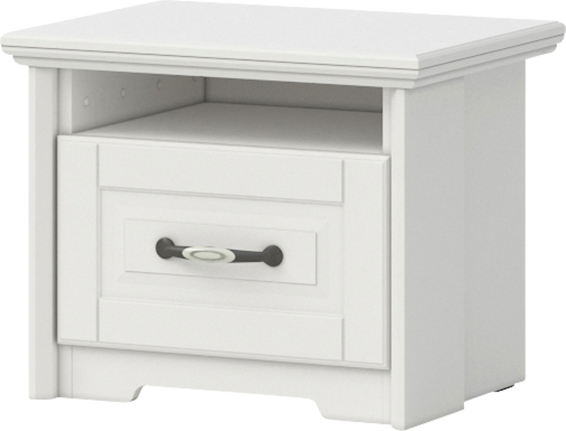 Home affaire Nachtkommode »Evergreen, Maße: B/T/H 56/42/45cm, Soft-Close-Funktion«, (1 offenes Fach und 1 Schublade mit dekoriertem Metallgriff), im klassischen Landhausstil,FSC-zertifiziert,hochwertige UV Lackierung