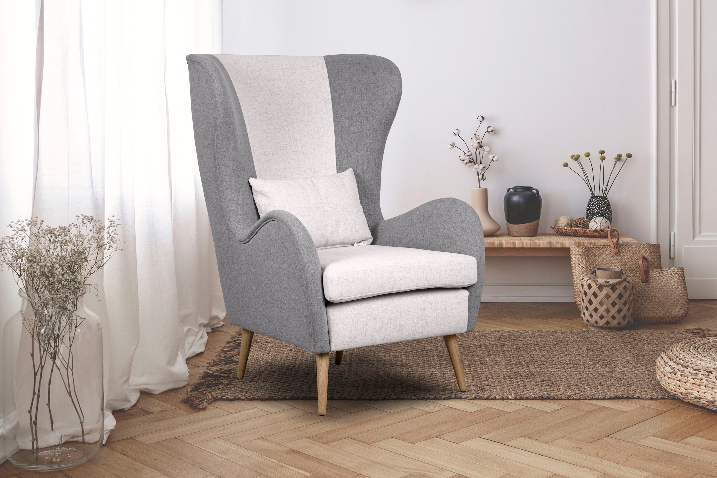 Guido Maria Kretschmer Home&Living Sessel »Salla Bezug Bouclé oder Struktur fein, Ohrensessel«, wahlweise mit oder ohne Hocker; großer Sessel: Maße B/T/H: 78/94/118cm