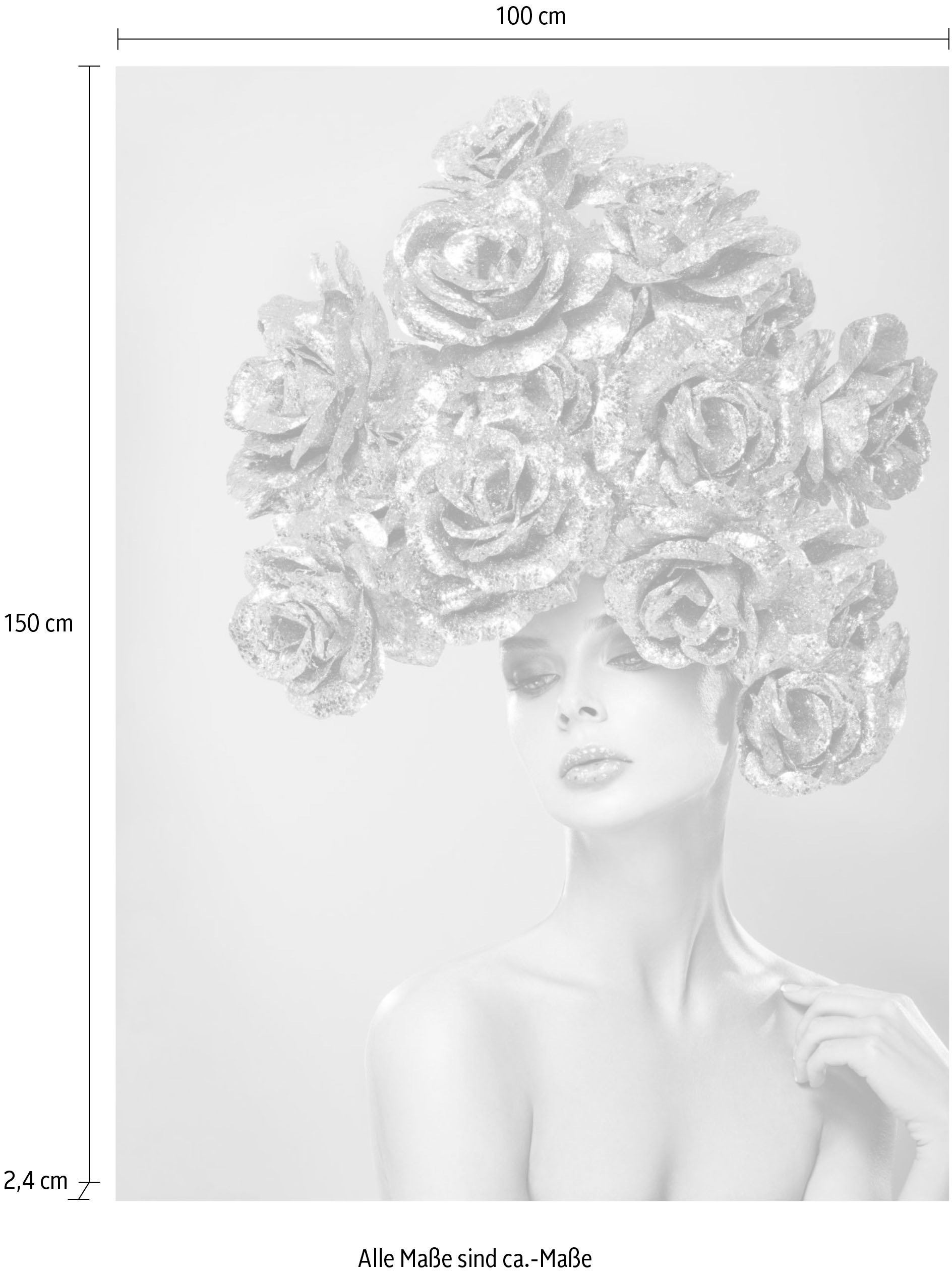 queence Acrylglasbild »Frau mit Blumenhut«, Frau-Kunst-Blumen-Bilder von Frauen-Fashion, Fine Art-Print in Galeriequalität