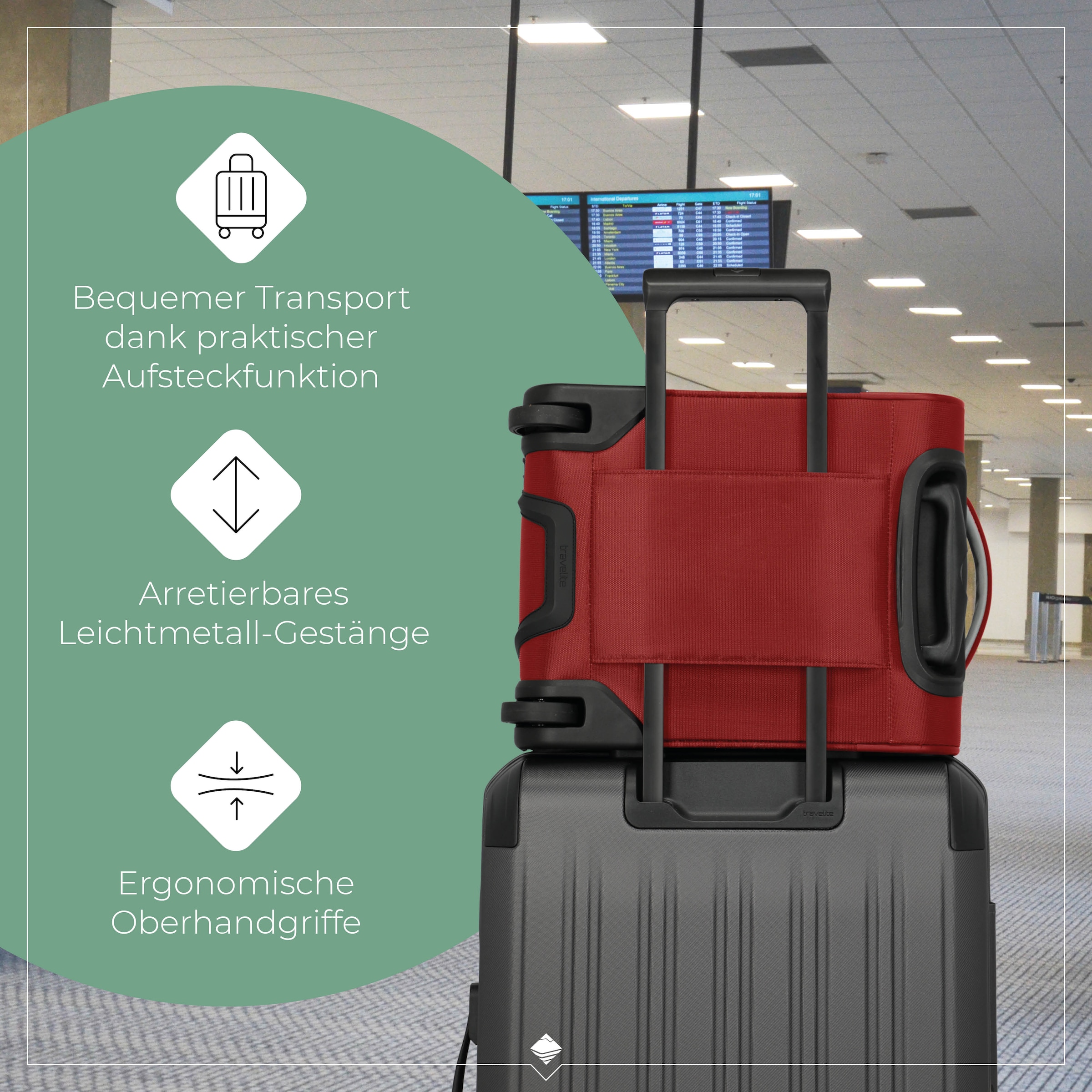 travelite Handgepäck-Trolley »JETPACK Wings 2 Cabin, konzipiert für Eurowings«, 2 Rollen, Weichgepäck-Koffer Handgepäck für die meisten gängigen Airlines