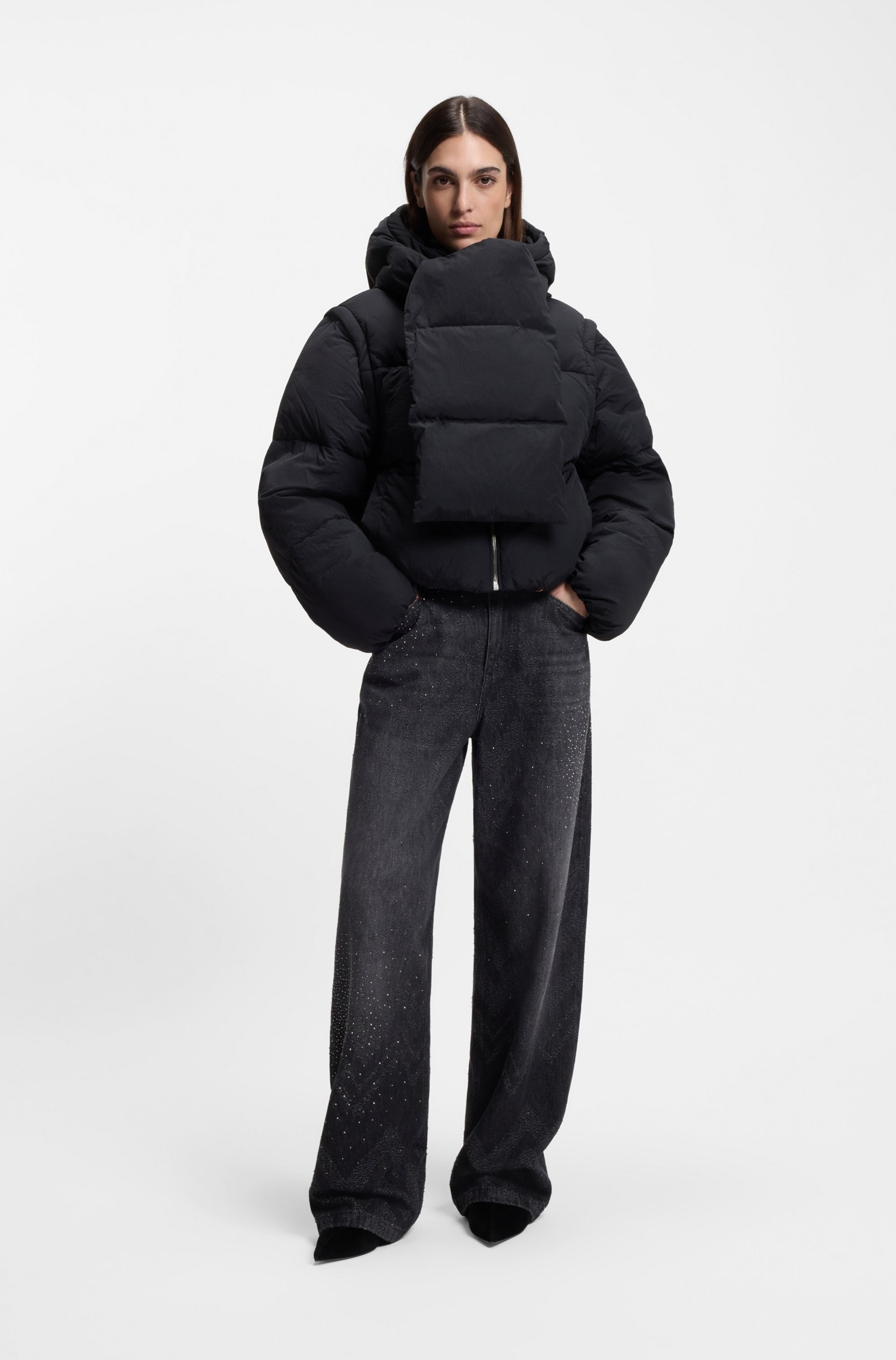 BOSS ORANGE Steppjacke »Polala Premium Damenmode«, (2 St.), mit Kapuze, mit abnehmbaren Ärmeln und Schal