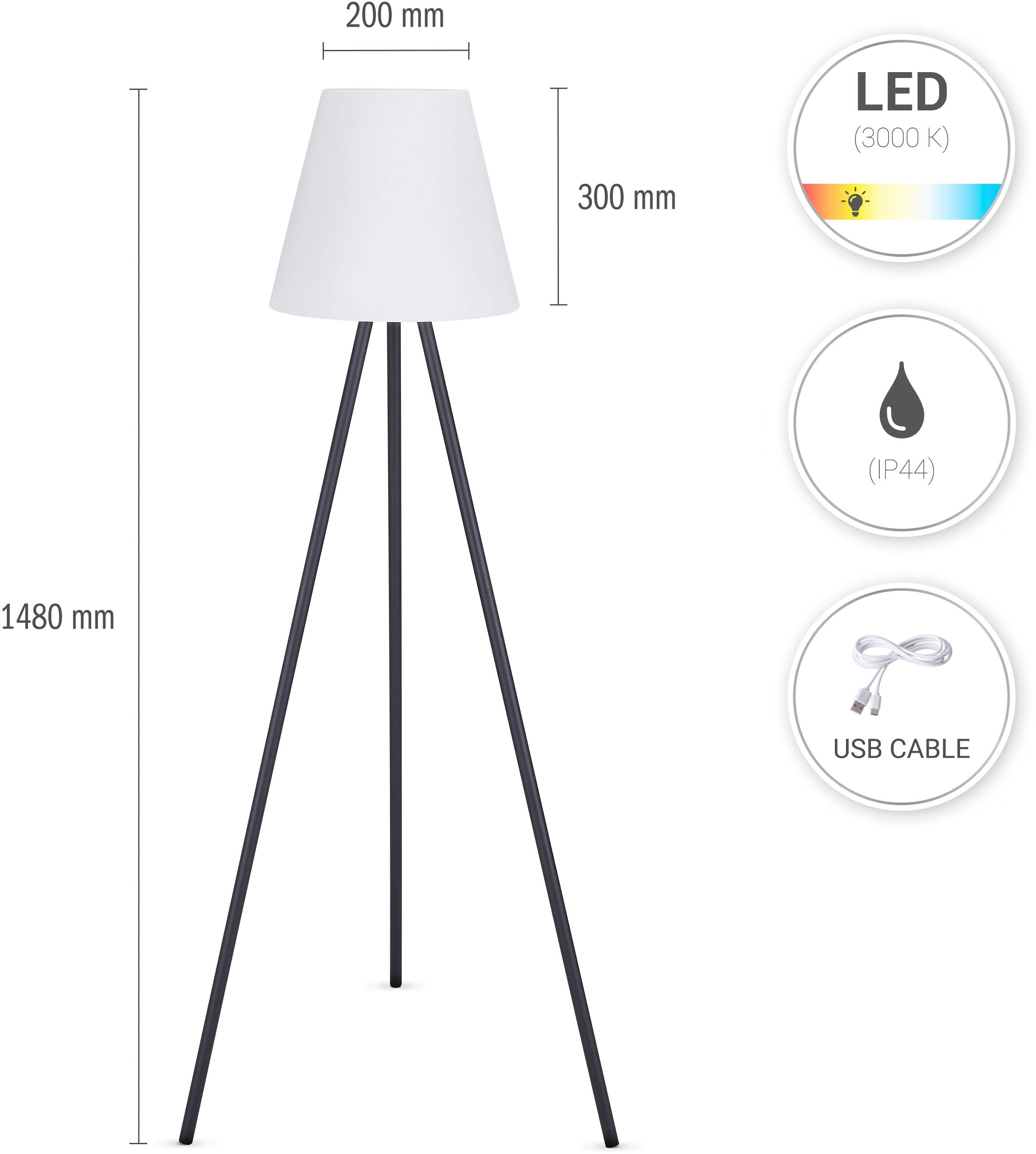 Paco Home Stehlampe »ROBIN«, Leuchtmittel LED-Board | LED fest integriert, LED Stehlampe Industrie In- und Outdoor Akku Garten Terasse