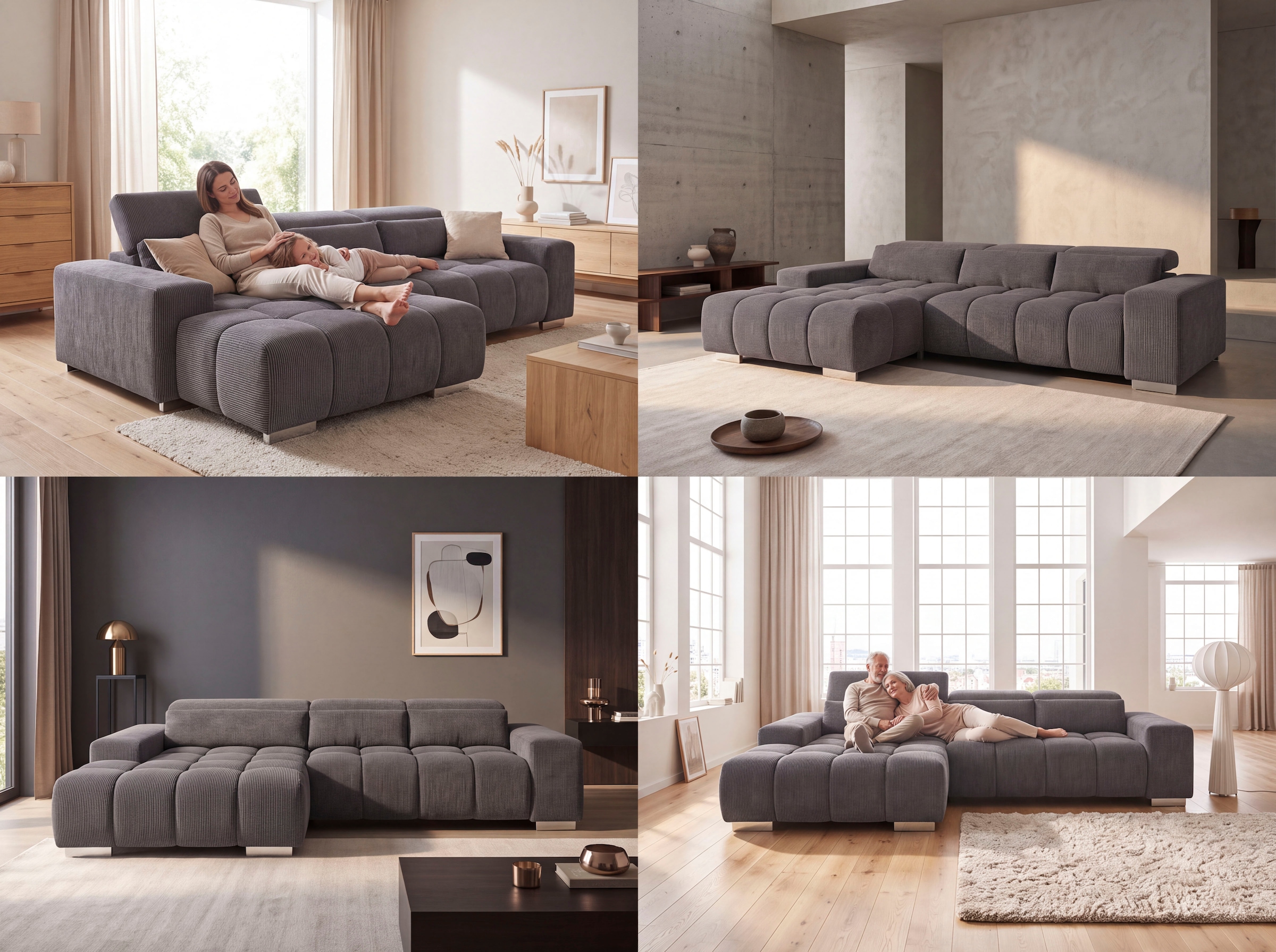 COTTA Ecksofa »Orion L-Form, B: 307 cm, moderne Steppung, bequeme Wellenunterfederung« 2x Kopfteilverstellung & 3 Nierenkissen