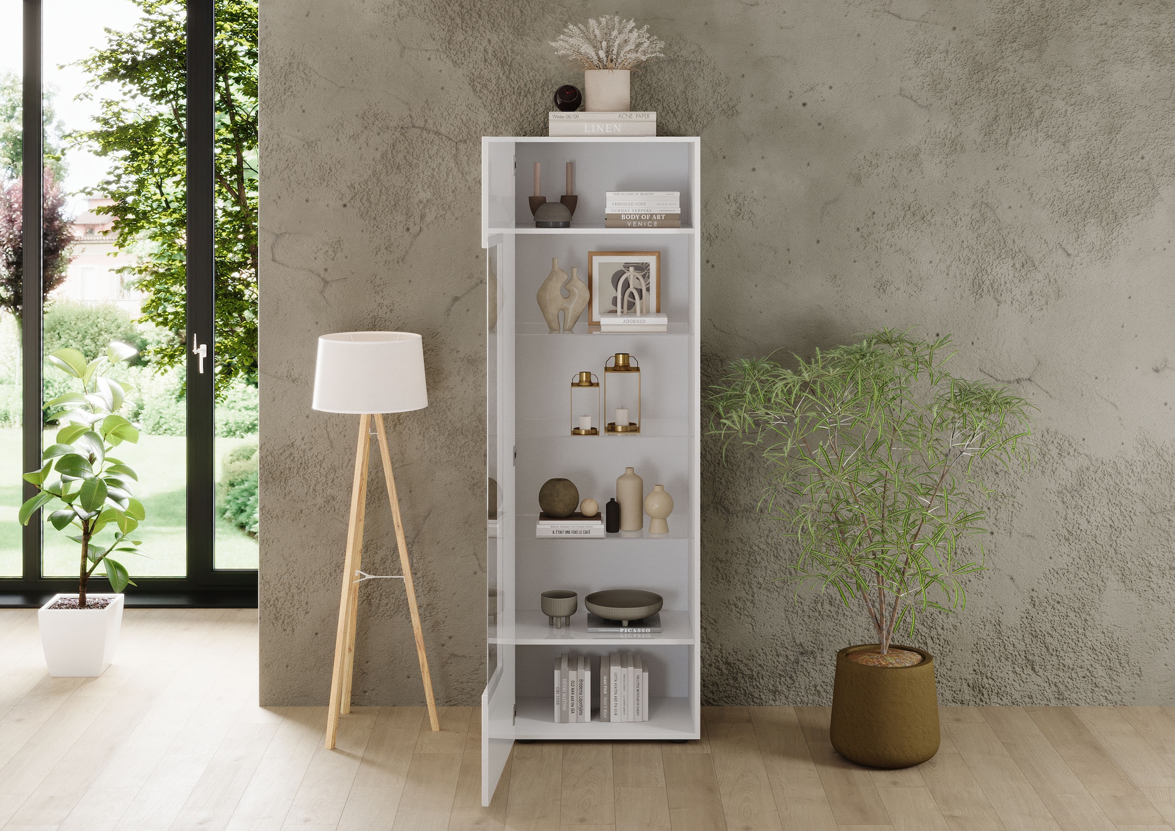 INOSIGN Vitrine »Country Höhe 187 cm, Hochschrank mit 1 Tür, Anrichte, Standvitrine«, geriffelte Front, modern u. elegant, viel Stauraum