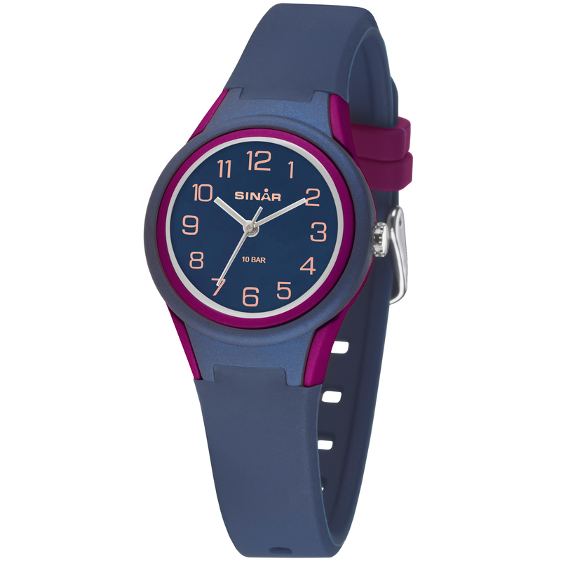 SINAR Quarzuhr Armbanduhr, Kinderuhr Jungen, Mädchen, Geschenkidee, bis 10 bar wasserd. blau, lila 0 Ansprechende Kinderarmbanduhr