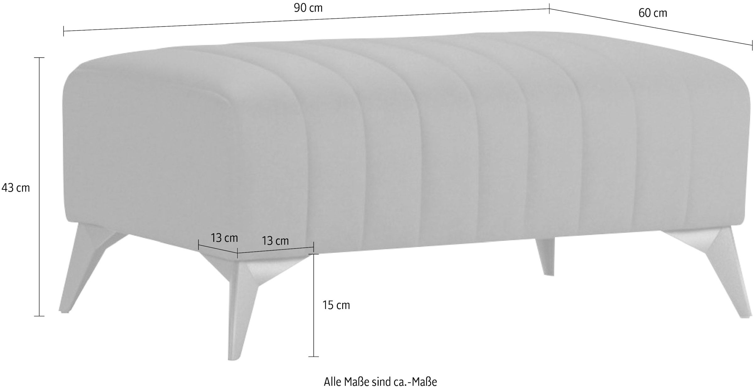 Home affaire Polsterhocker »MATTHEW Sitzhocker, Maße B/T/H: B/T/H: 90/60/43 cm« Steppung