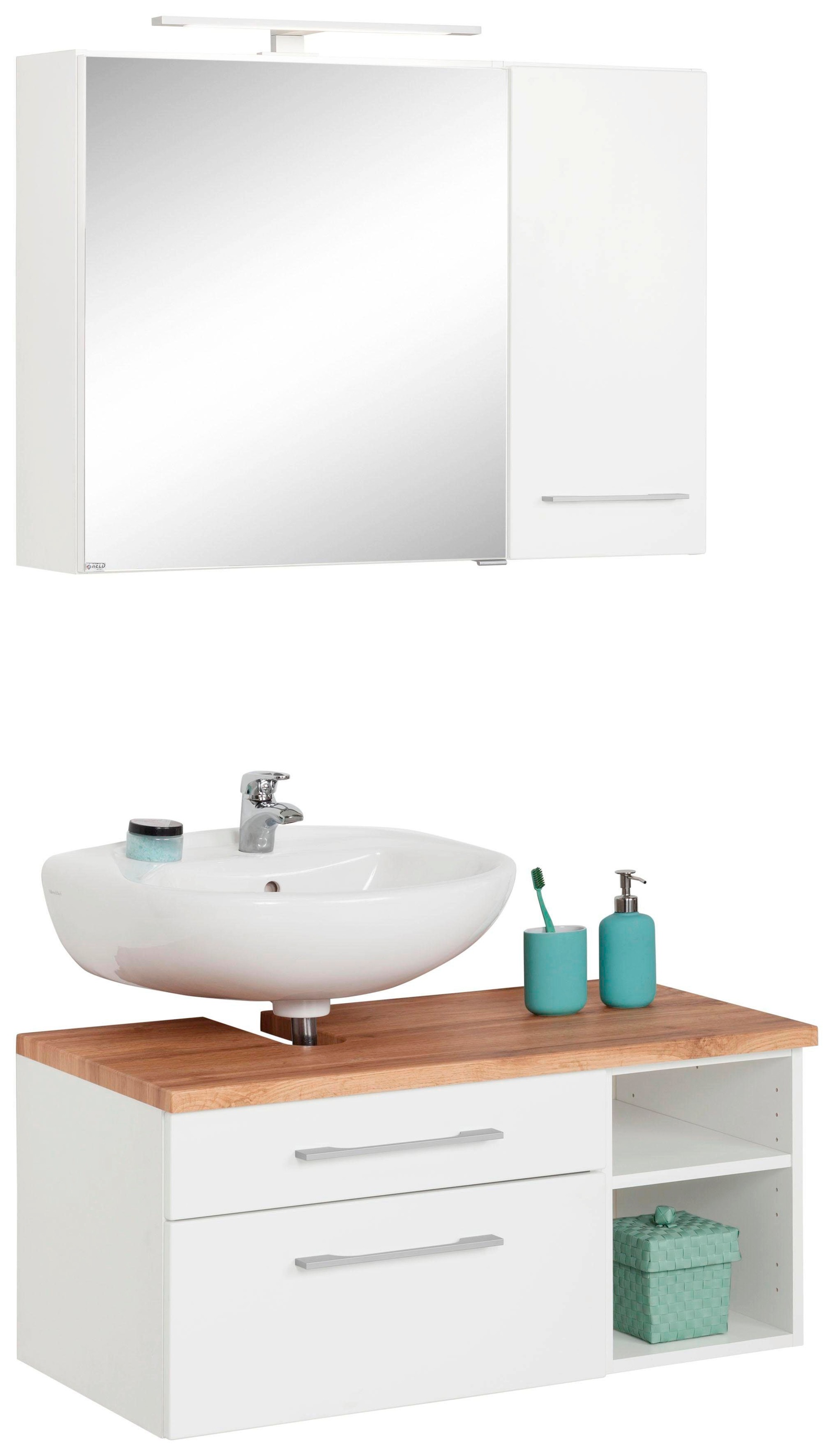 welltime Badmöbel-Set »Davos« 3 Stk. tlg. mit LED-Beleuchtung, Hängeschrank günstig online kaufen