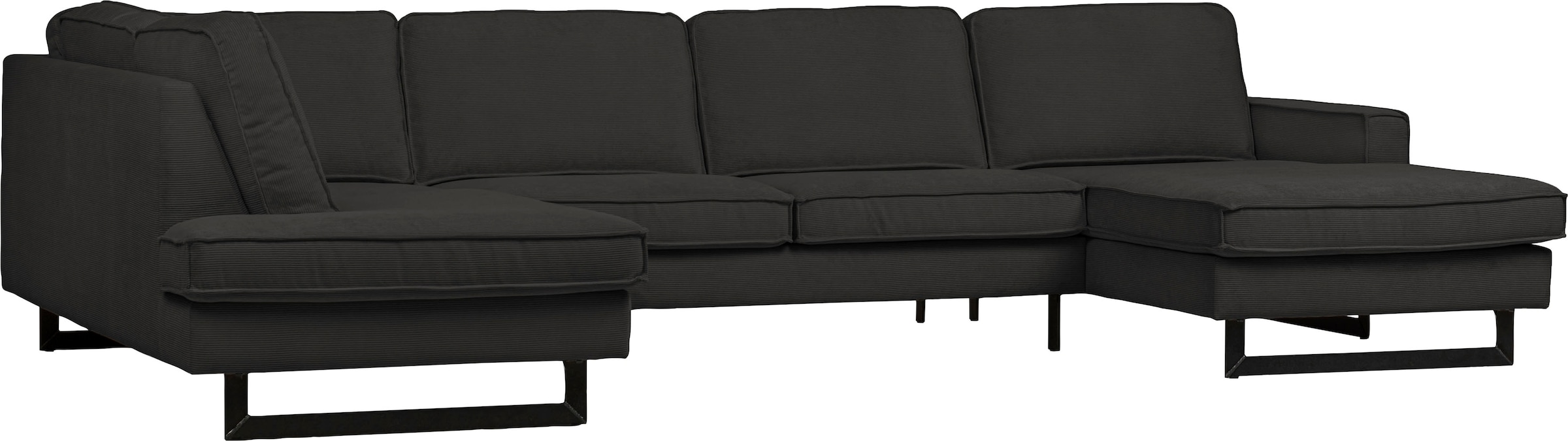 Places of Style Wohnlandschaft »Pinto, 350 cm, U-Form, XXL, mit Ottomanen«, Cord, Chenille, Lederoptik, mit Keder, Metallfüße, Wellenunterfederung