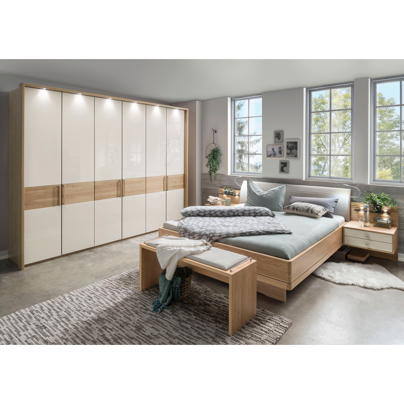 WIEMANN Bett »Kiruna, Bettgestell, Bettrahmen, Eiche Nachbildung, Polsterkopfteil« 4-fache Liegehöhenverstellung, MADE IN GERMANY, Polsterkopfteil...