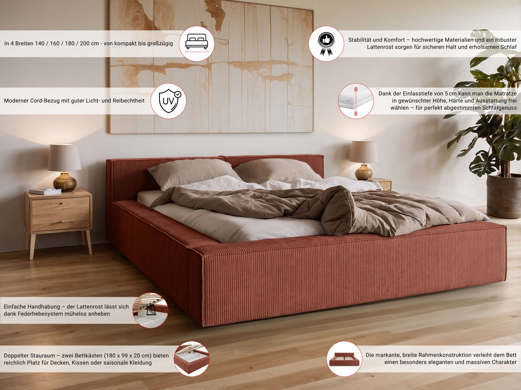 Home affaire Polsterbett »LAUREDA Bettgestell mit Lattenrost, in 4 Breiten- 140, 160, 180, 200cm«, mit Kopfteil und Bettkasten, ohne Matratze