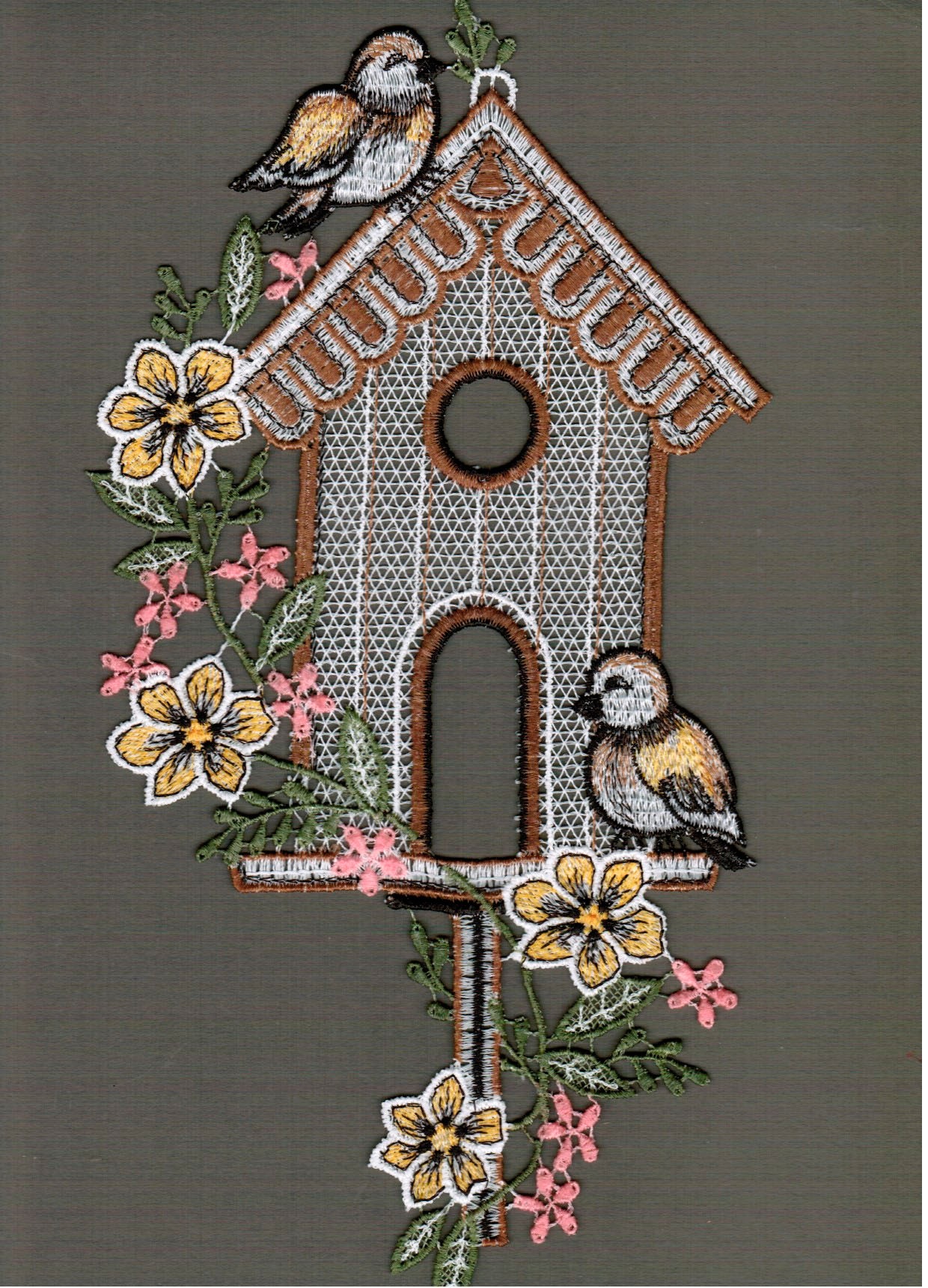 Stickereien Plauen Fensterbild »Vogelhäuschen«