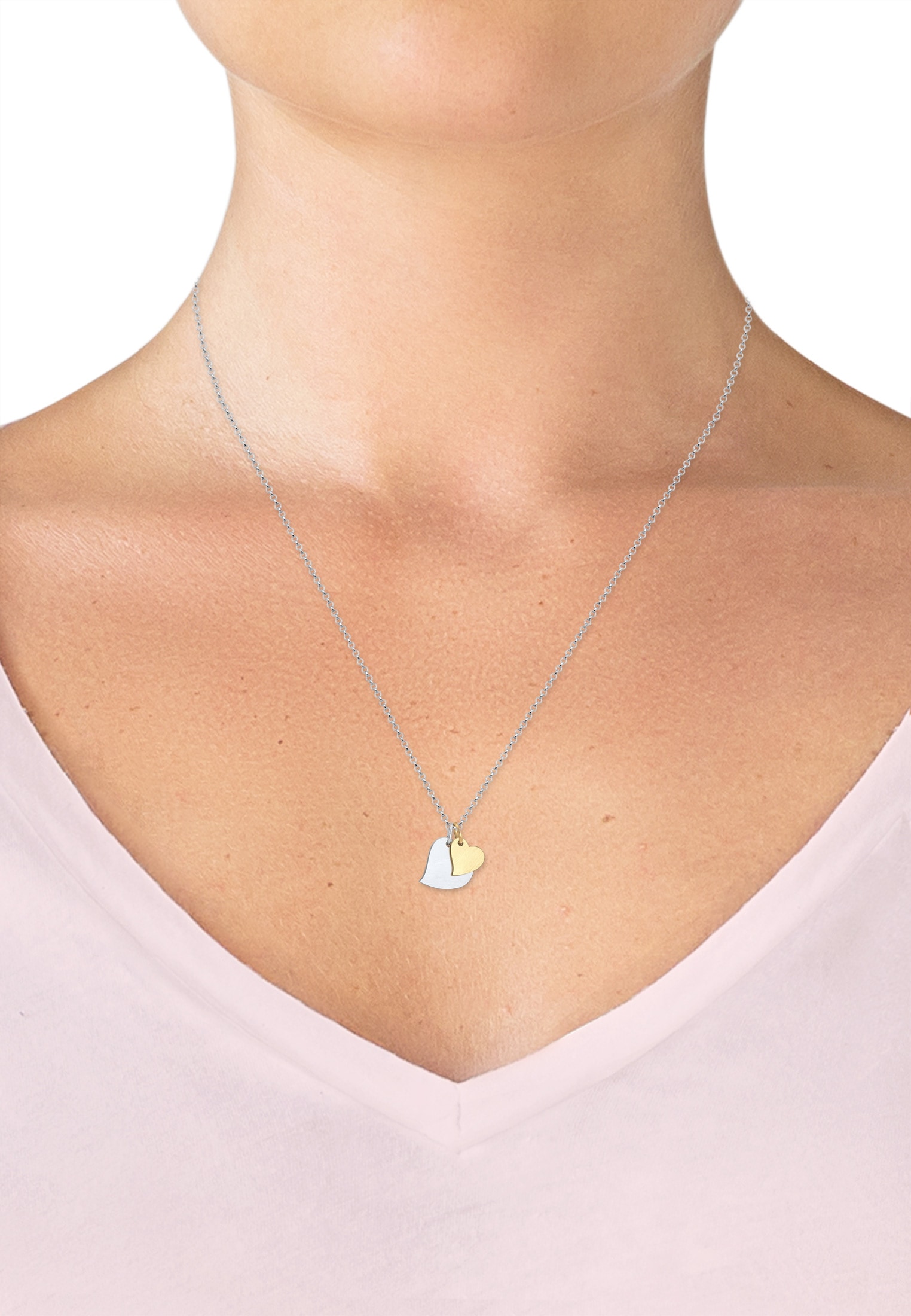 Elli Ketten-Set »Mutter Tochter Bi-Color Herzen Matt 925 Silber«