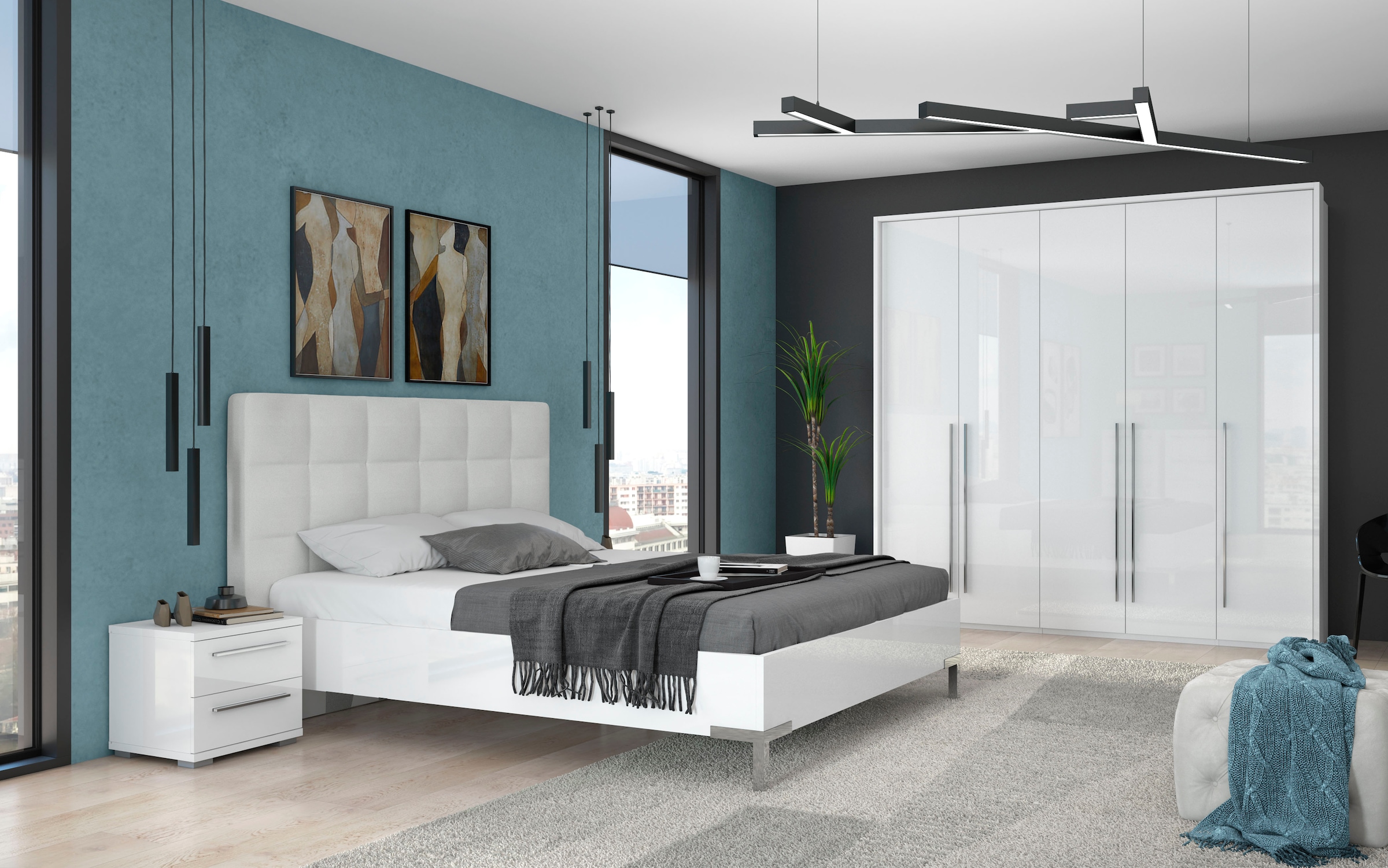 Places of Style Bett »Piano, Liegefläche 160x200 oder 180x200cm, FSC-zertifiziert«, mit gepolstertem Kopfteil, UV Lackierung hochglanz beige oder weiß