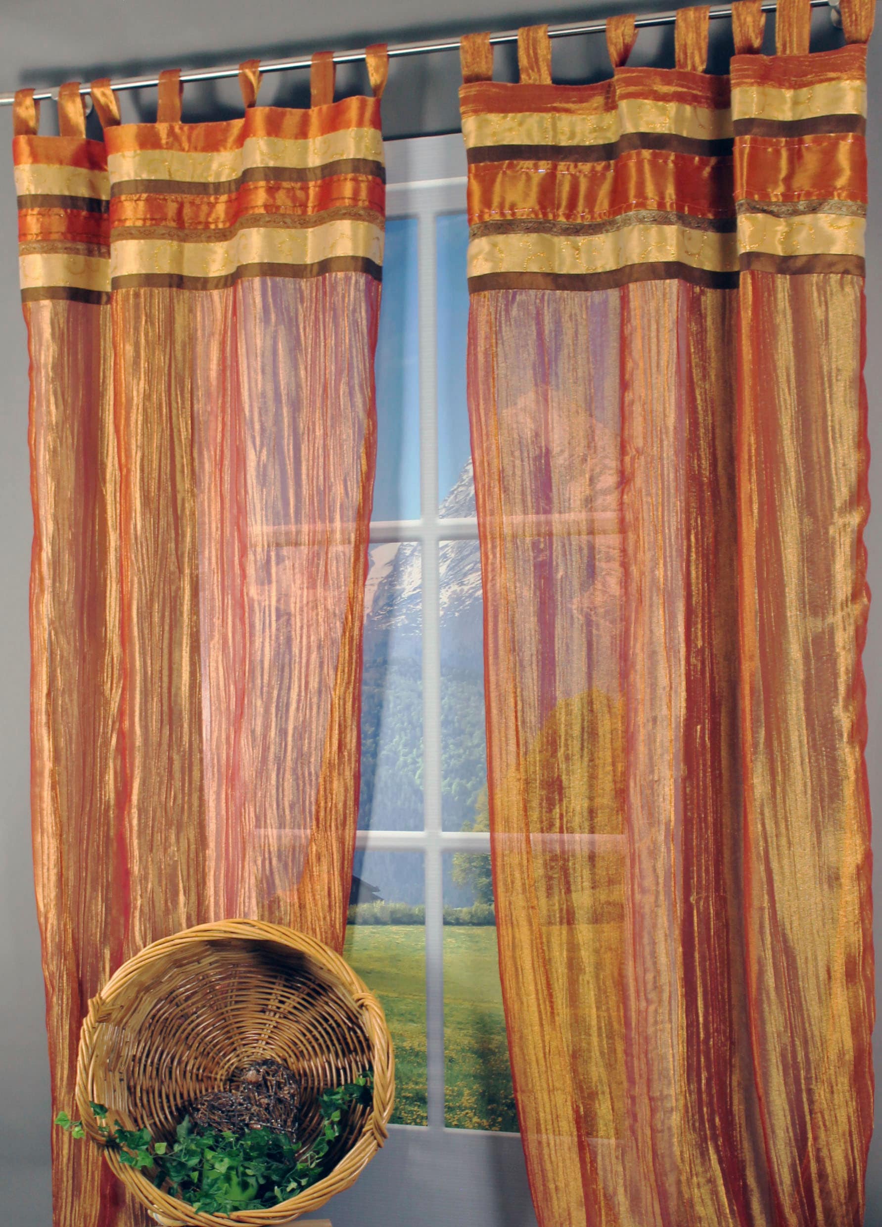 HOSSNER - ART OF HOME DECO Gardine »Lungernsee«, (1 St.), Schlaufenschal mit Brokat-Bordüre