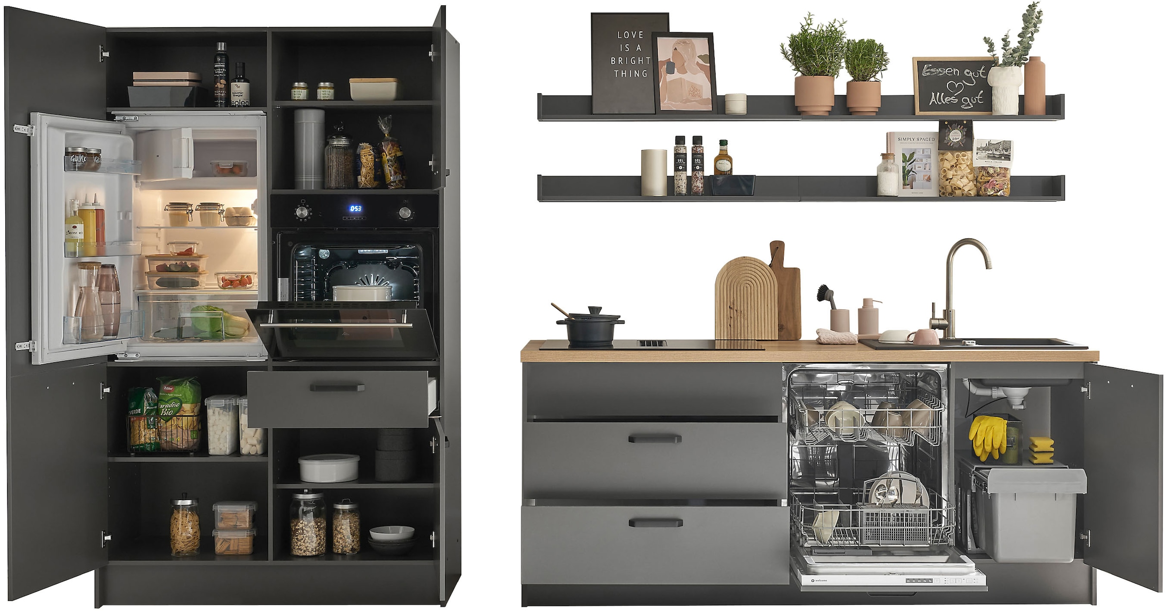 BASIC by Balculina Küchenzeile »Mykonos, Küchenzeile BxHxT 326x205x60«, Breite 326 cm, wahlweise mit E-Geräten, mit Softclose-Funktion