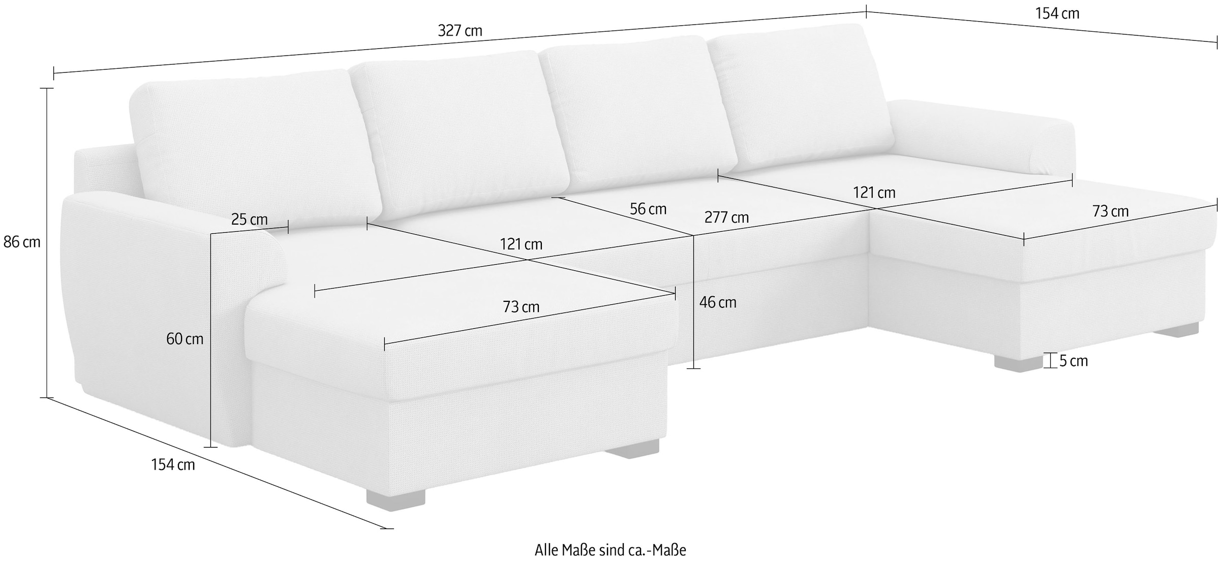 COTTA Wohnlandschaft »Drift U-Form Recamiere, Breite 327 cm« optional auch mit Schlaffunktion, Wellenunterfederung