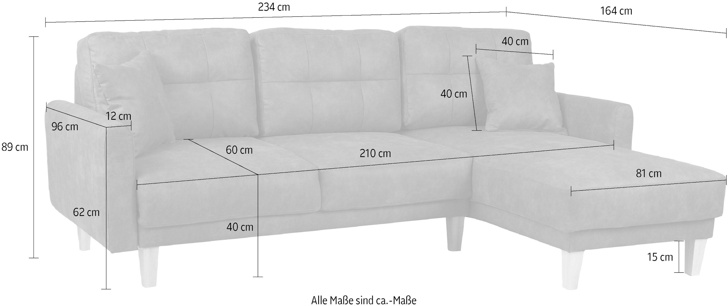 Home affaire Ecksofa »TRIPLO optionale Schlafsofa mit Bettkasten, Maße B/T/H: 234/164/89 cm«, L-Form wahlweise mit Bettfunktion - Liegefläche 132x210 cm