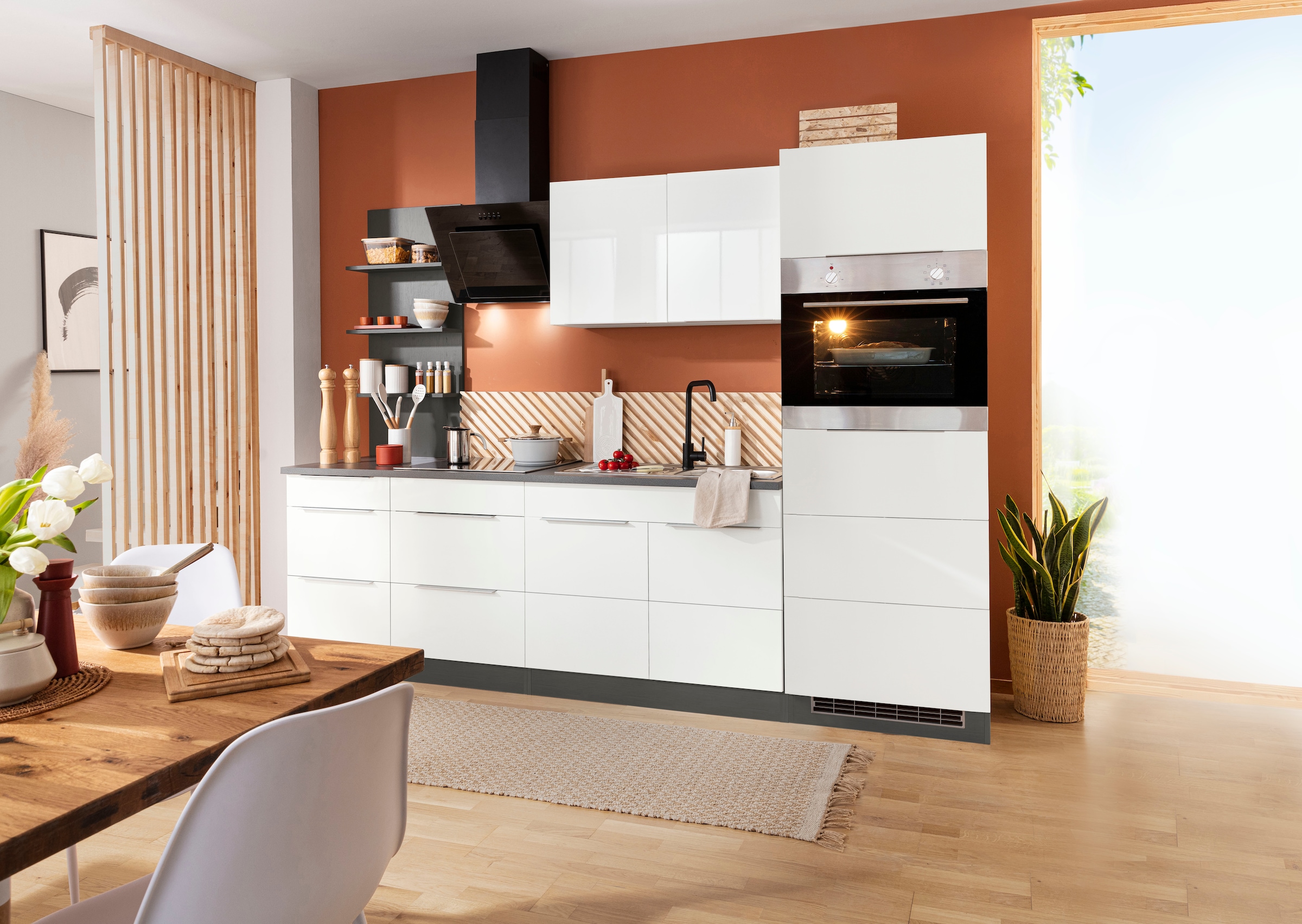 KOCHSTATION Küchenzeile »KS-Brindisi Breite 270 cm«, wahlweise mit E-Geräten und Induktion, mit MDF-Fronten und Regal