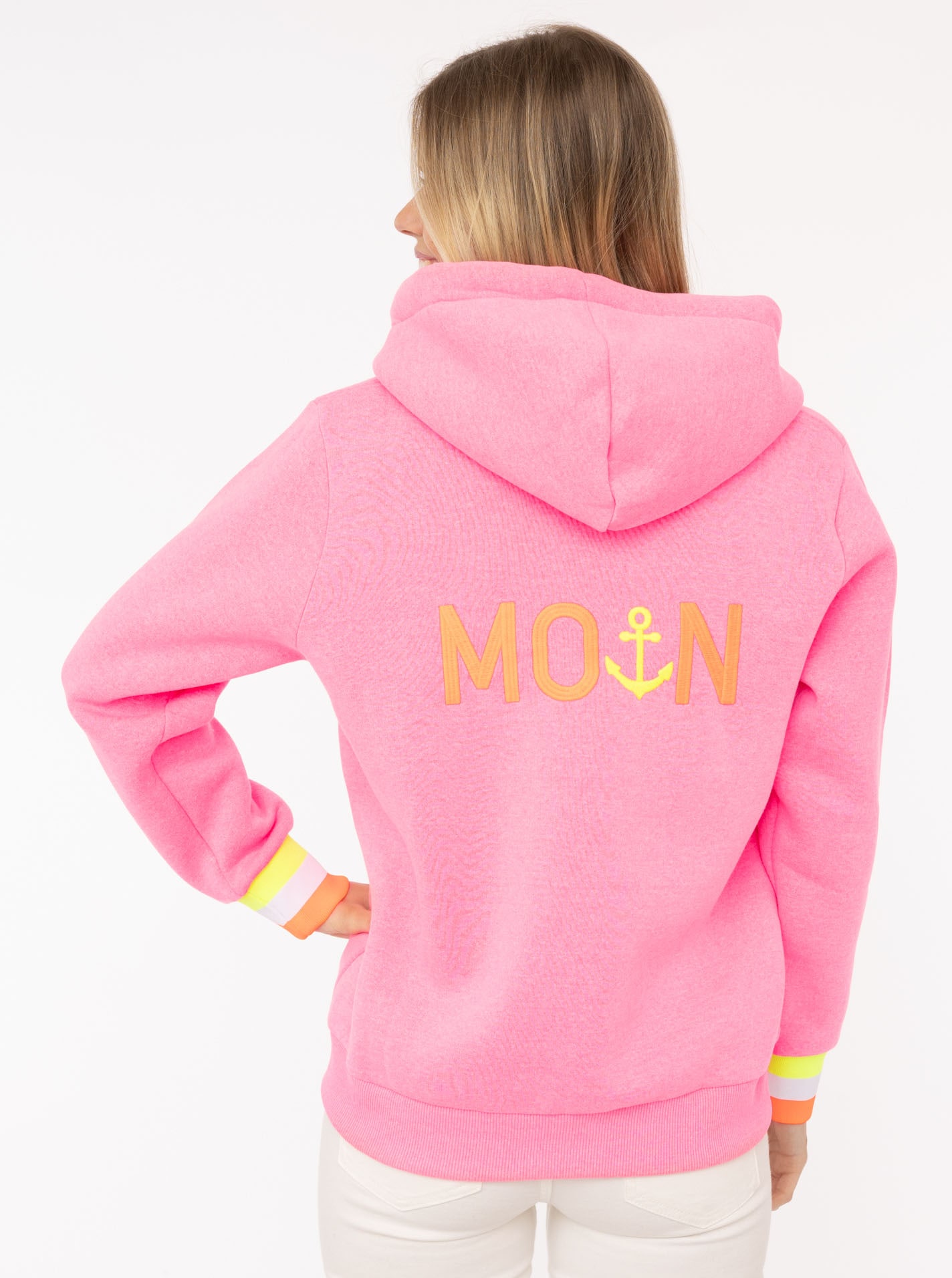 Zwillingsherz Sweatjacke »"Moin ZH"«, Langarm, Kapuze, Reißverschluss, modisch, Schriftzug, Taschen