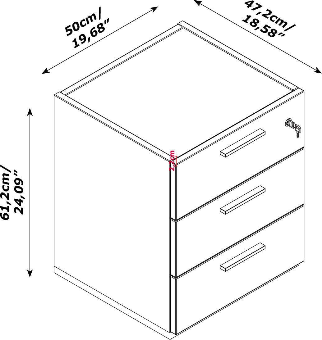 Composad Rollcontainer »DAVINCI«, mit 3 Schubladen, davon 1 abschließbar, (B/T/H): ca. 50x47,2x61,2 cm