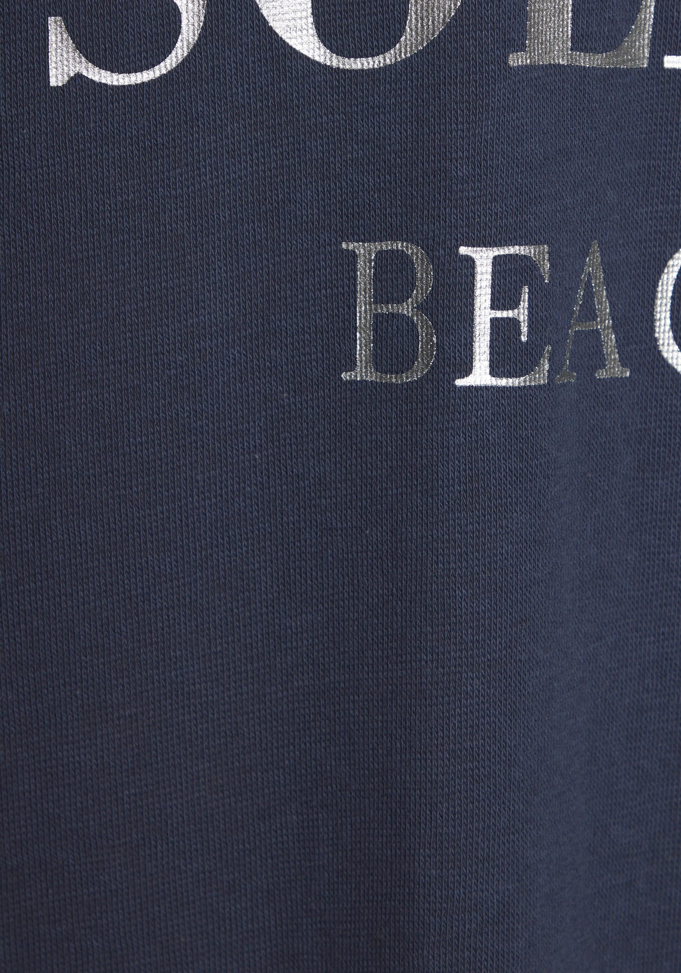 Beachtime by Lascana Strandkleid »mit glänzendem Foliendruck vorne, langes T-Shirt-Kleid« lockeres Jerseykleid, Midikleid mit Seitenschlitzen, Sommerkleid