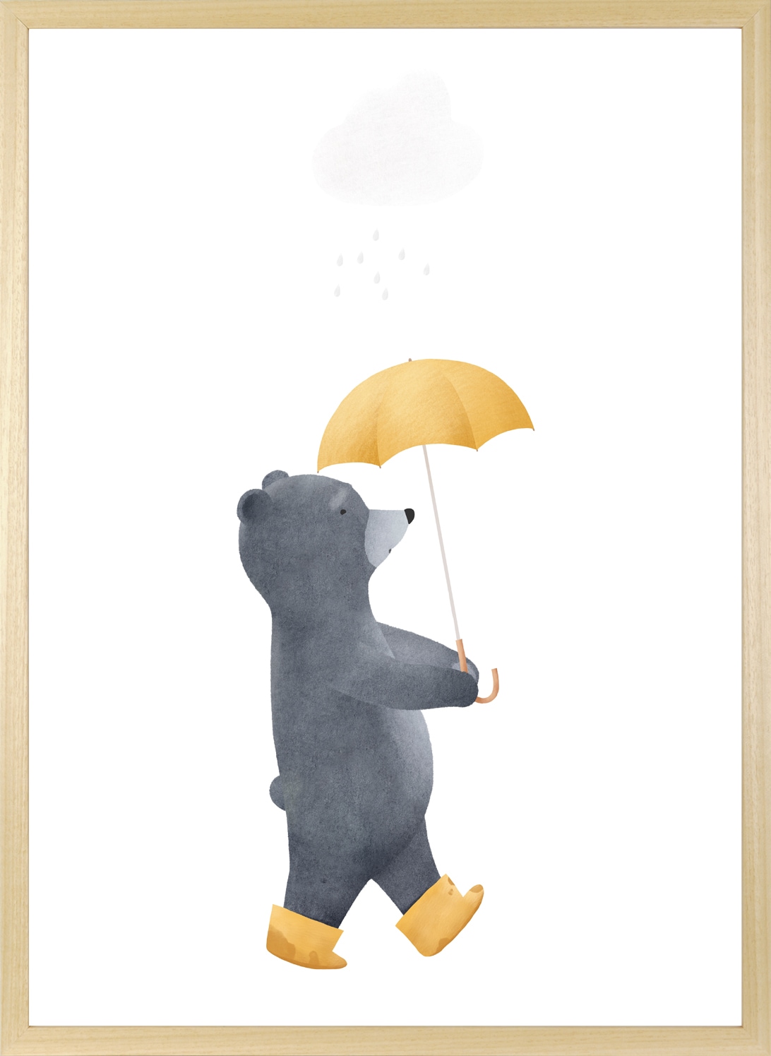 queence Bild mit Rahmen »Bär mit Regenschirm«, Bär-Bären-Fantasy-Teddy-Tiere, (1 St.), HD Premium Posterdruck mit Echtholzrahmen