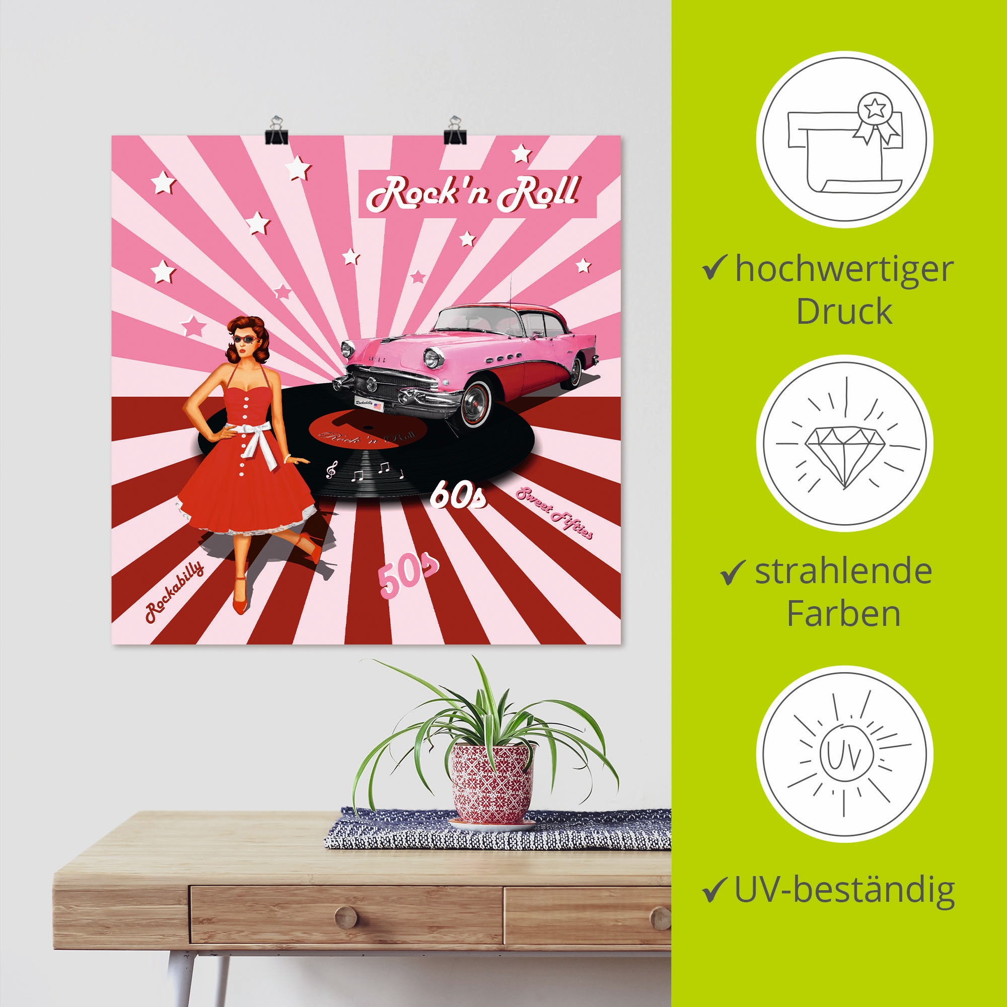 Artland Wandbild »Rock'n Roll die 50er Jahre«, Auto, (1 St.), als Alubild, Outdoorbild, Leinwandbild, Poster, Wandaufkleber