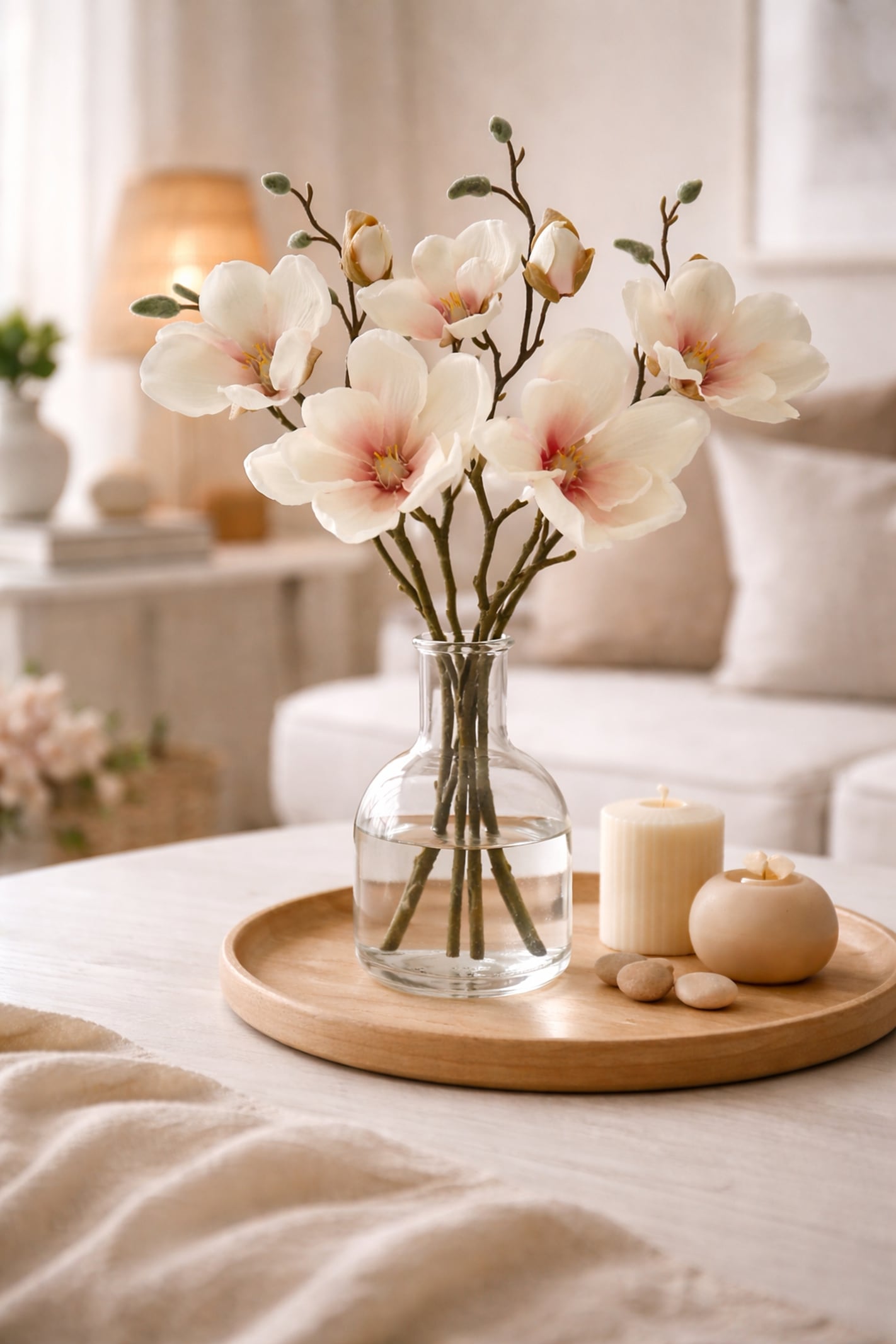 I.GE.A. Kunstzweig »Magnolienzweig künstlich« 5er Set Kunstblumen Magnolie Blume Seidenblumen Deko Frühling Hochzeit