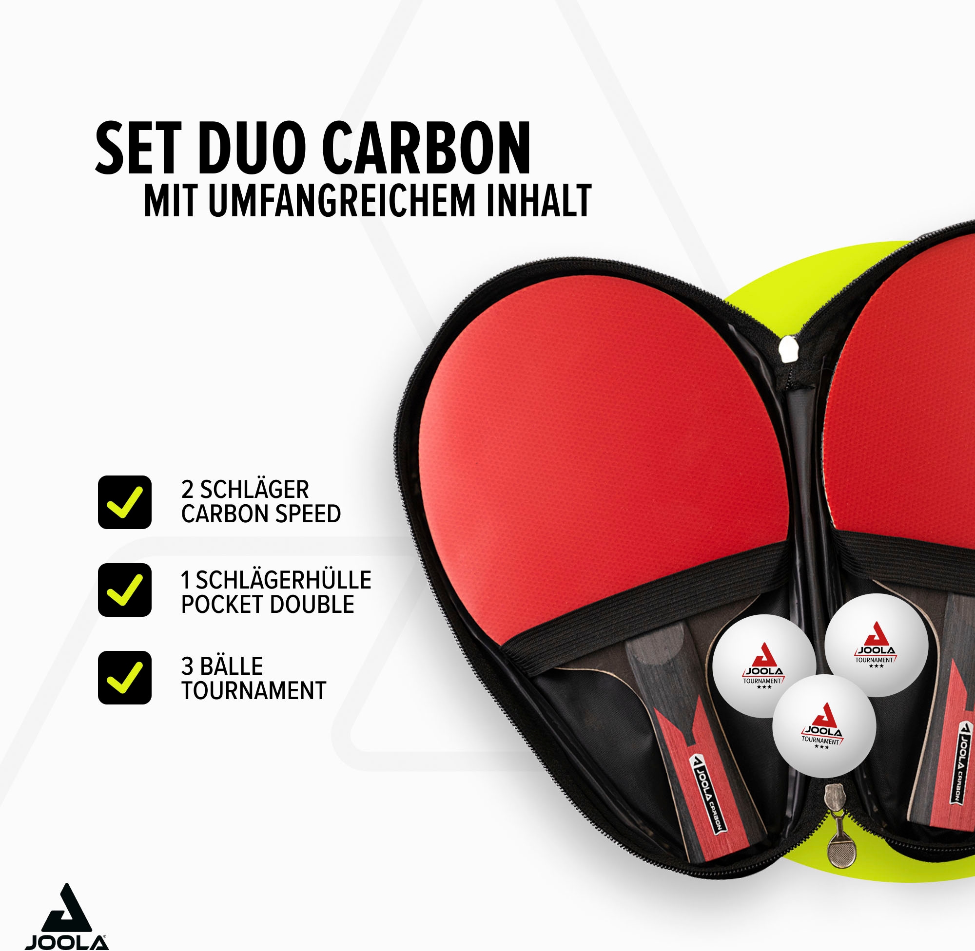 Joola Tischtennisschläger »TT-Set Duo Carbon«, (Set, mit Bällen-mit Schlägerhülle)