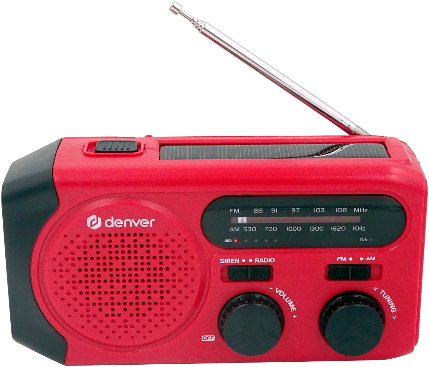 Denver Radio »SCR-2010 Solar und Kurbel«, (FM-Tuner-AM-Tuner), integrierter 2.000 mAh Akku, Batteriebetrieb möglich, Taschenlampe
