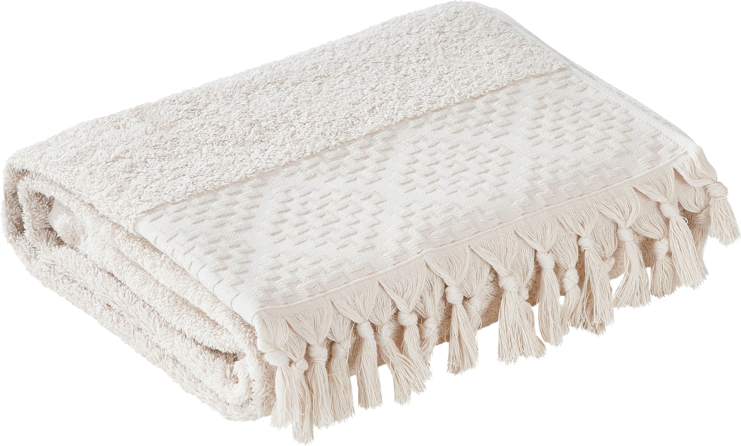 done.® Duschtuch »Provence Bohéme« Uni Farben, Boho-Style, mit auffälliger Borte & Fransen