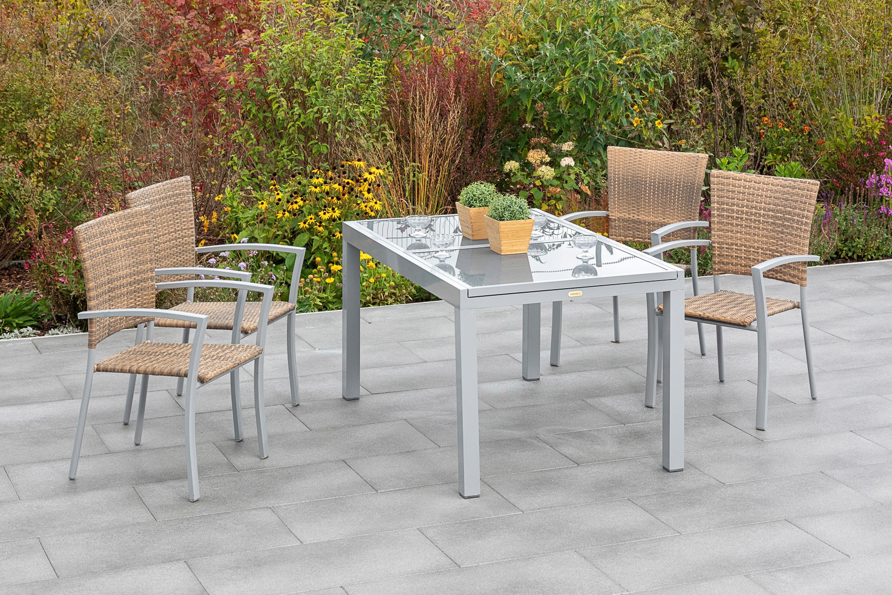 MERXX Garten-Essgruppe »Savona« 5 Stk. tlg. 4 Sessel mit ausziehbarem Tisch günstig online kaufen