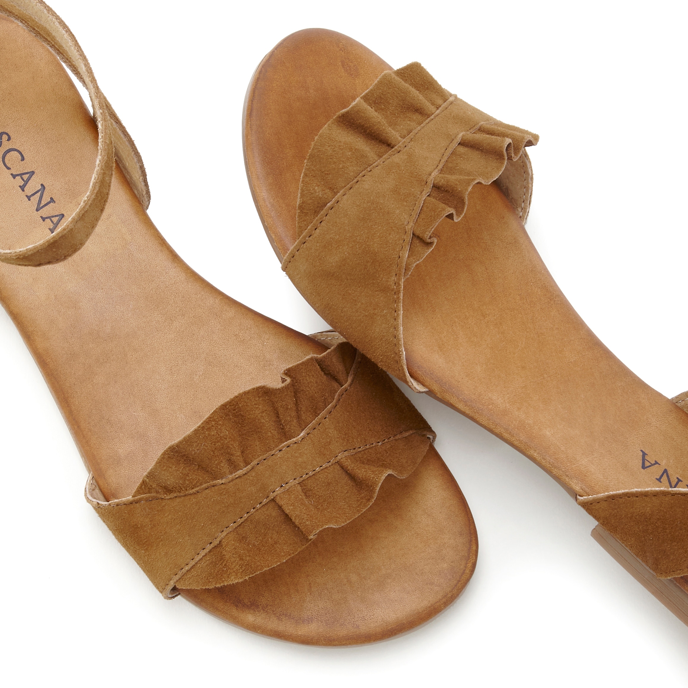LASCANA Sandale »Sommerschuh«, Sandalette, Sommerschuh aus hochwertigem Leder mit kleinen Rüschen