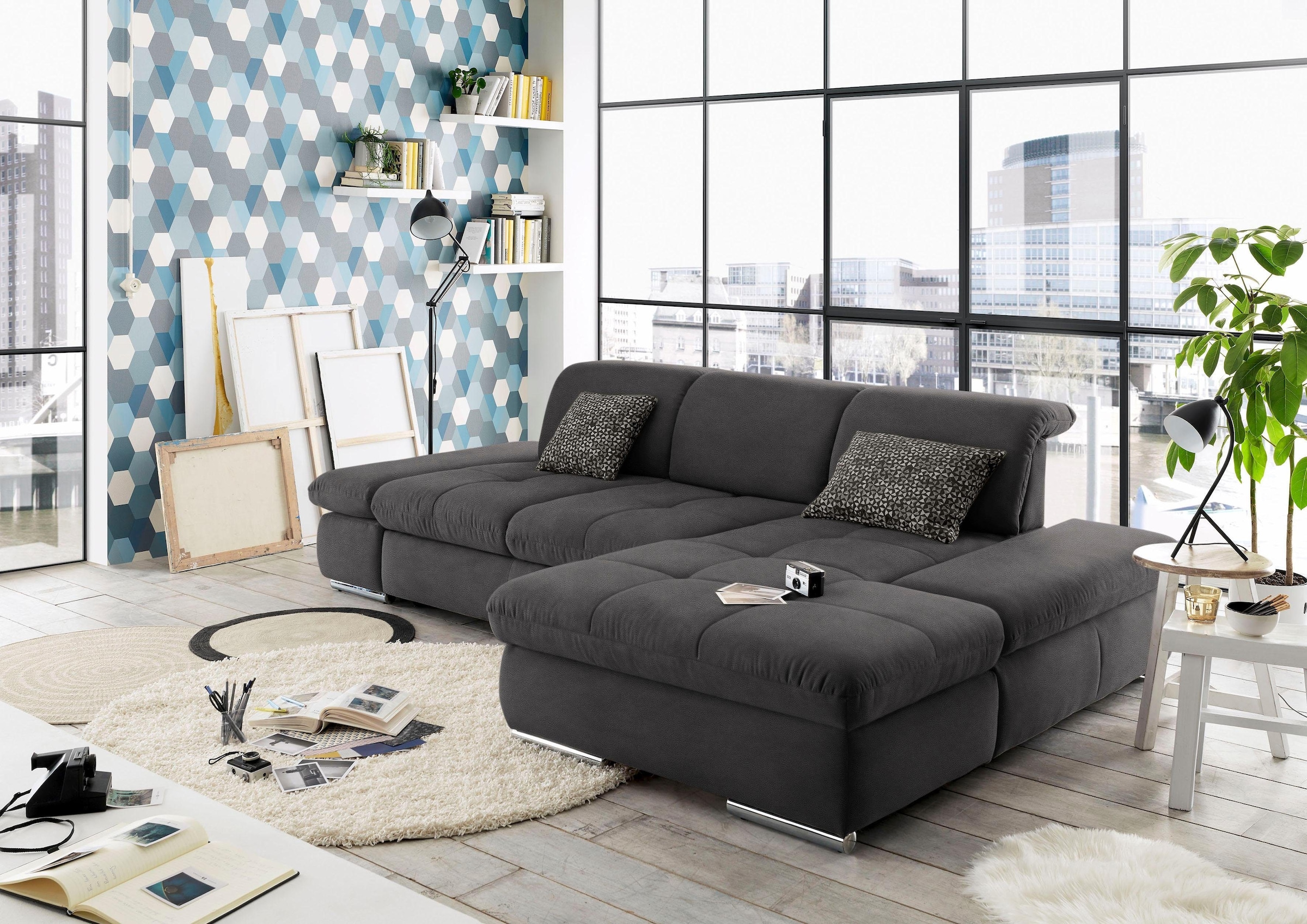 set one by Musterring Ecksofa »SO4100 V«, mit verstellbaren Kopfteilen, wah günstig online kaufen
