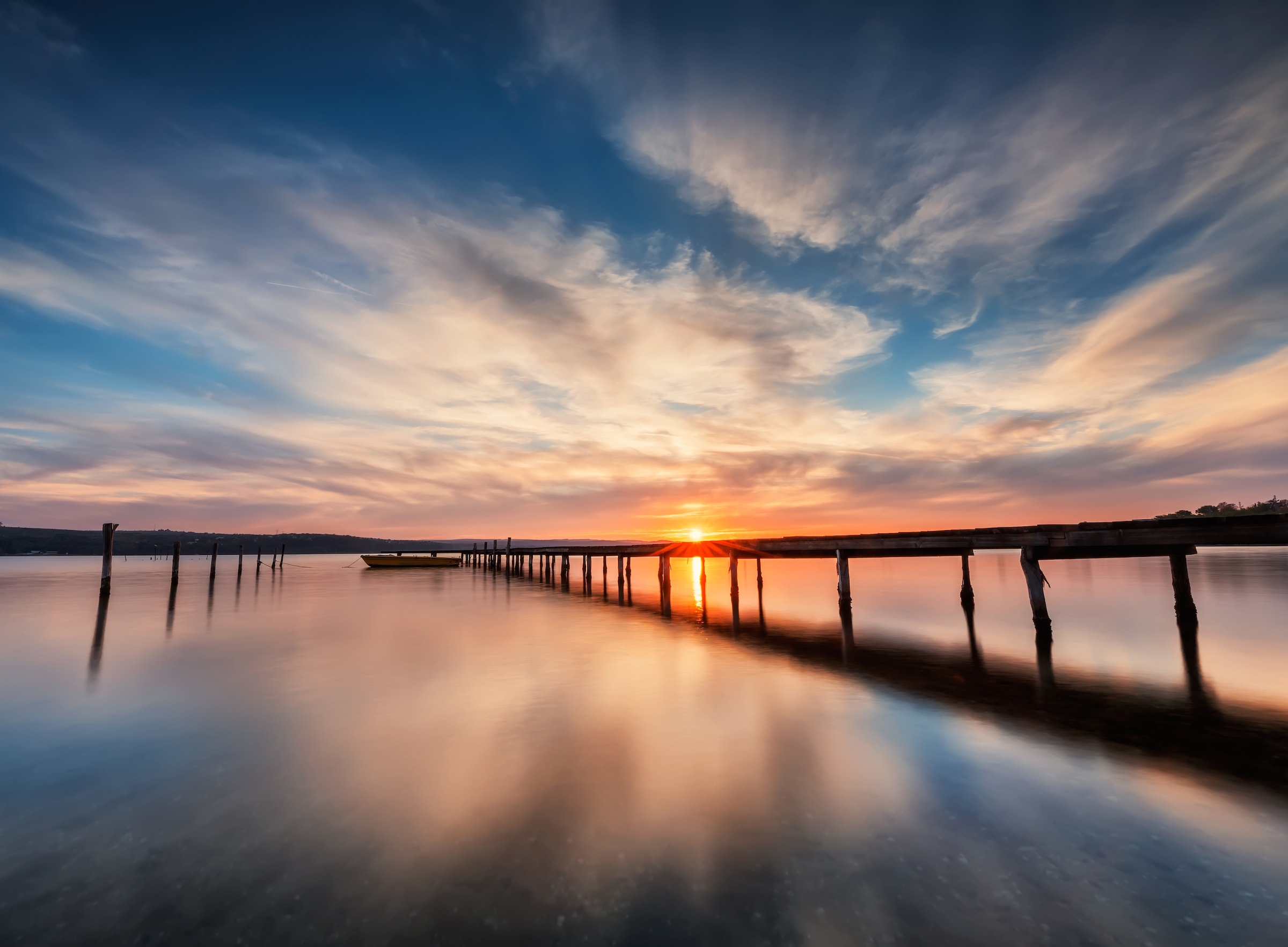 Papermoon Fototapete »Lake Sunset Wooden Pier« glatt günstig online kaufen