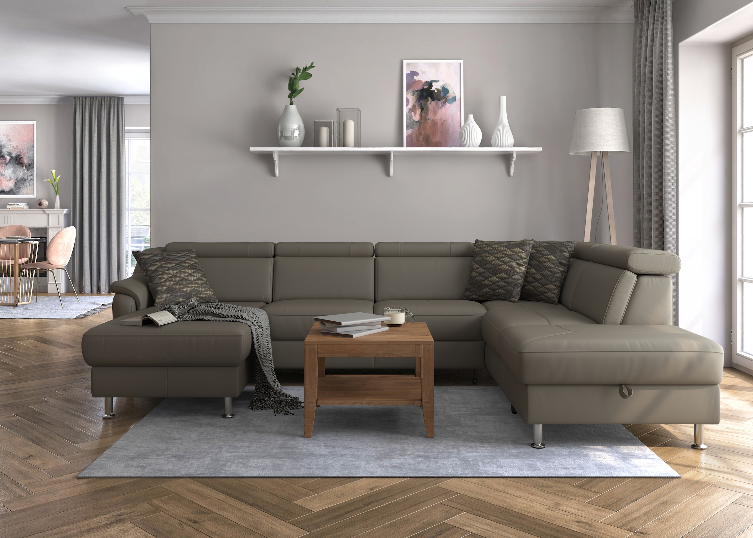 sit&more Wohnlandschaft »Freetown U-Form«, Kopfteilverstellung und Federkern, wahlweise mit Bettfunktion