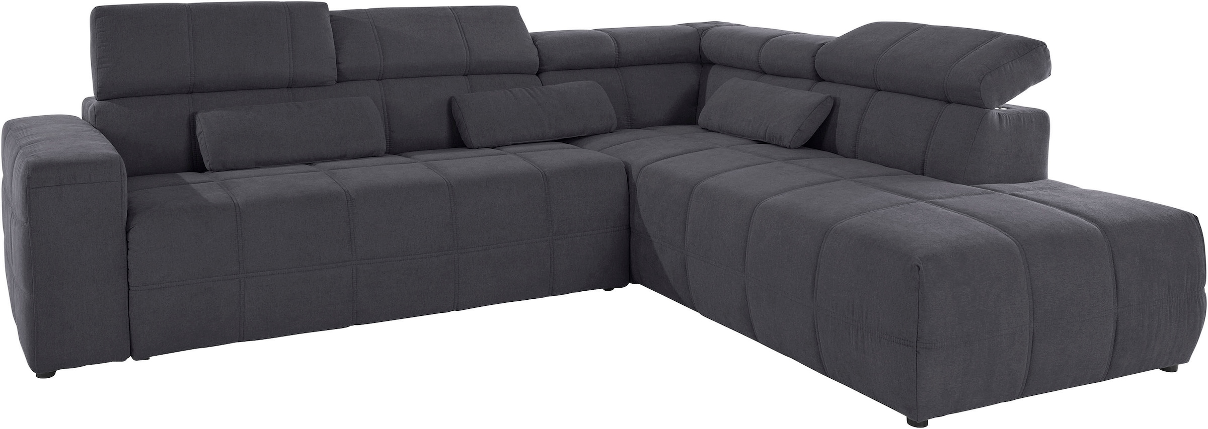 DOMO collection Ecksofa »Brandon L-Form, auch in Leder«, inklusive Kopfteilverstellung, wahlweise mit Sitztiefenverstellung