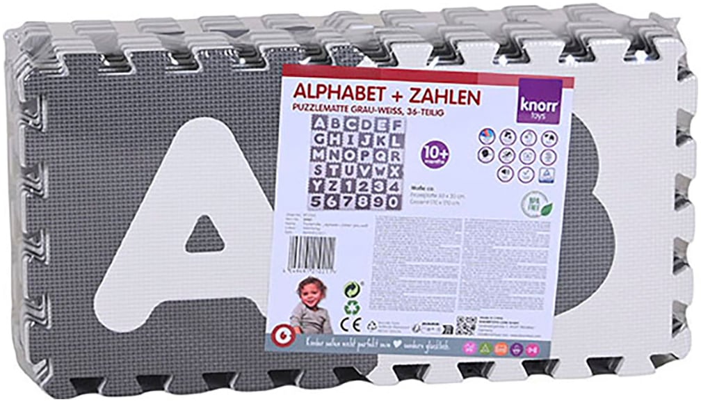 Knorrtoys® Puzzle »Alphabet + Zahlen, grau-weiß«, Puzzlematte, Bodenpuzzle