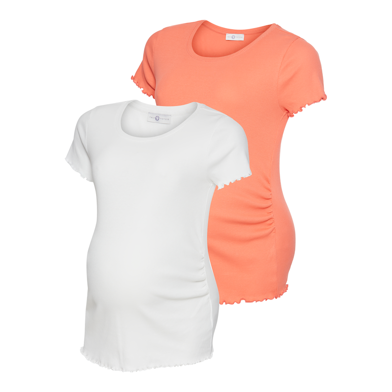 NEUN MONATE Umstandsshirt »2er Pack Schwangerschafts-Shirts« Packung, 2 Stk. tlg. T-Shirts für Schwangerschaft und danach aprikot+weiß 36/38 36/38...