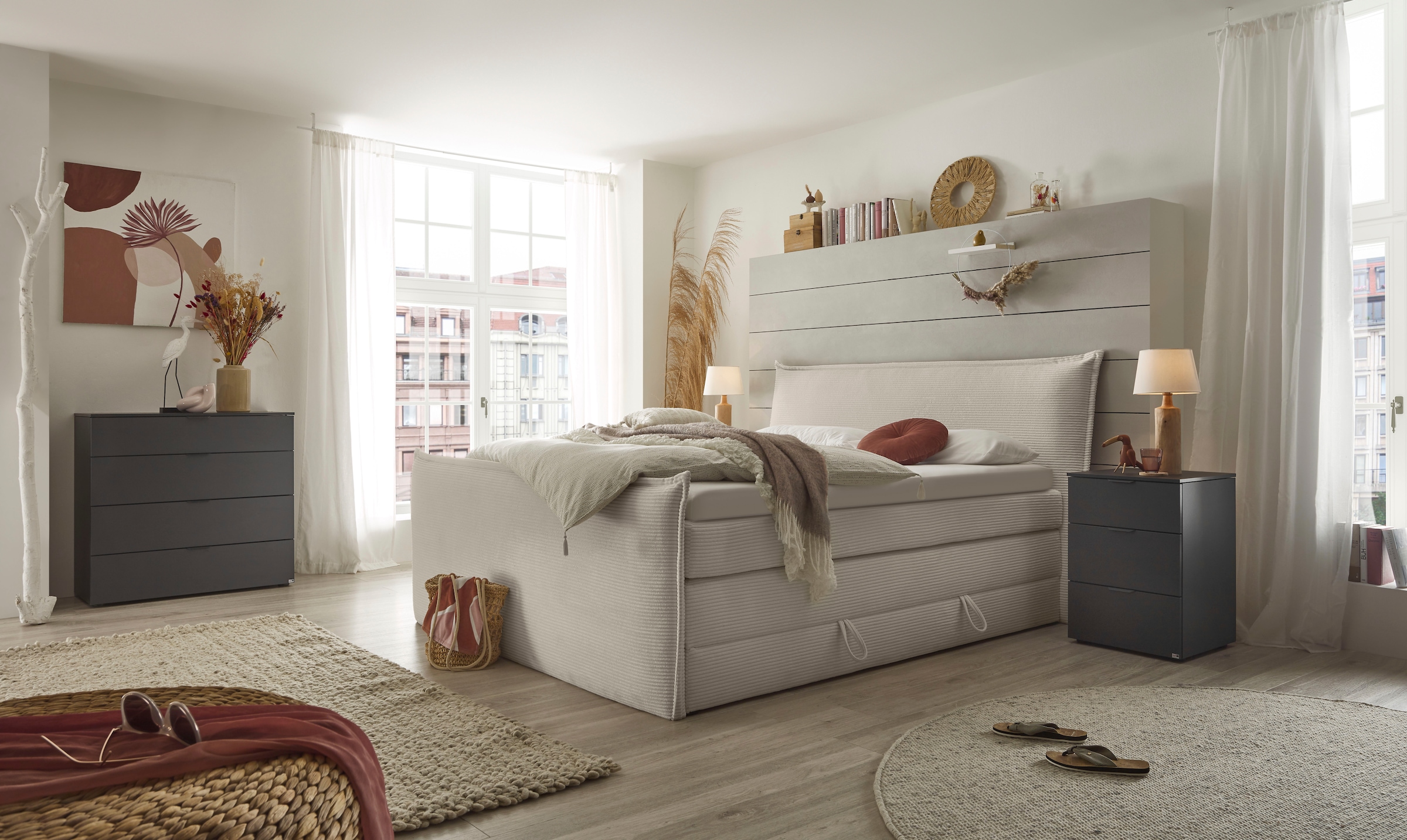 set one by Musterring Boxspringbett »Florida« in modernem Cord-Bezug, mit B günstig online kaufen