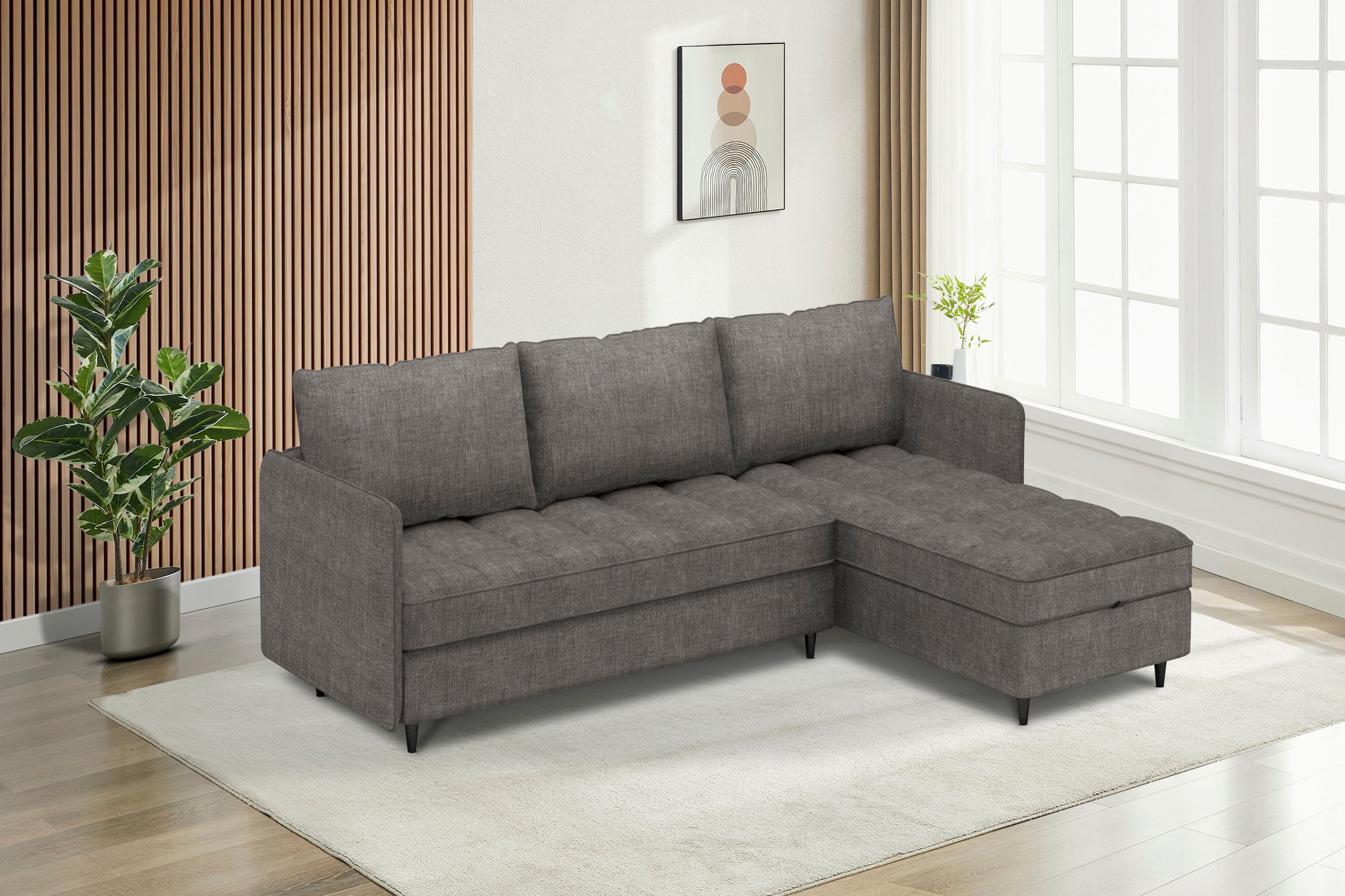 Dorel Home Ecksofa »LINDHUS, L-Form, verschiedene Stellvarianten, Loungesofa, Schlaf-Liege«, Modulsofa, Recamiere, großer Bettkasten, Cord, Chenille